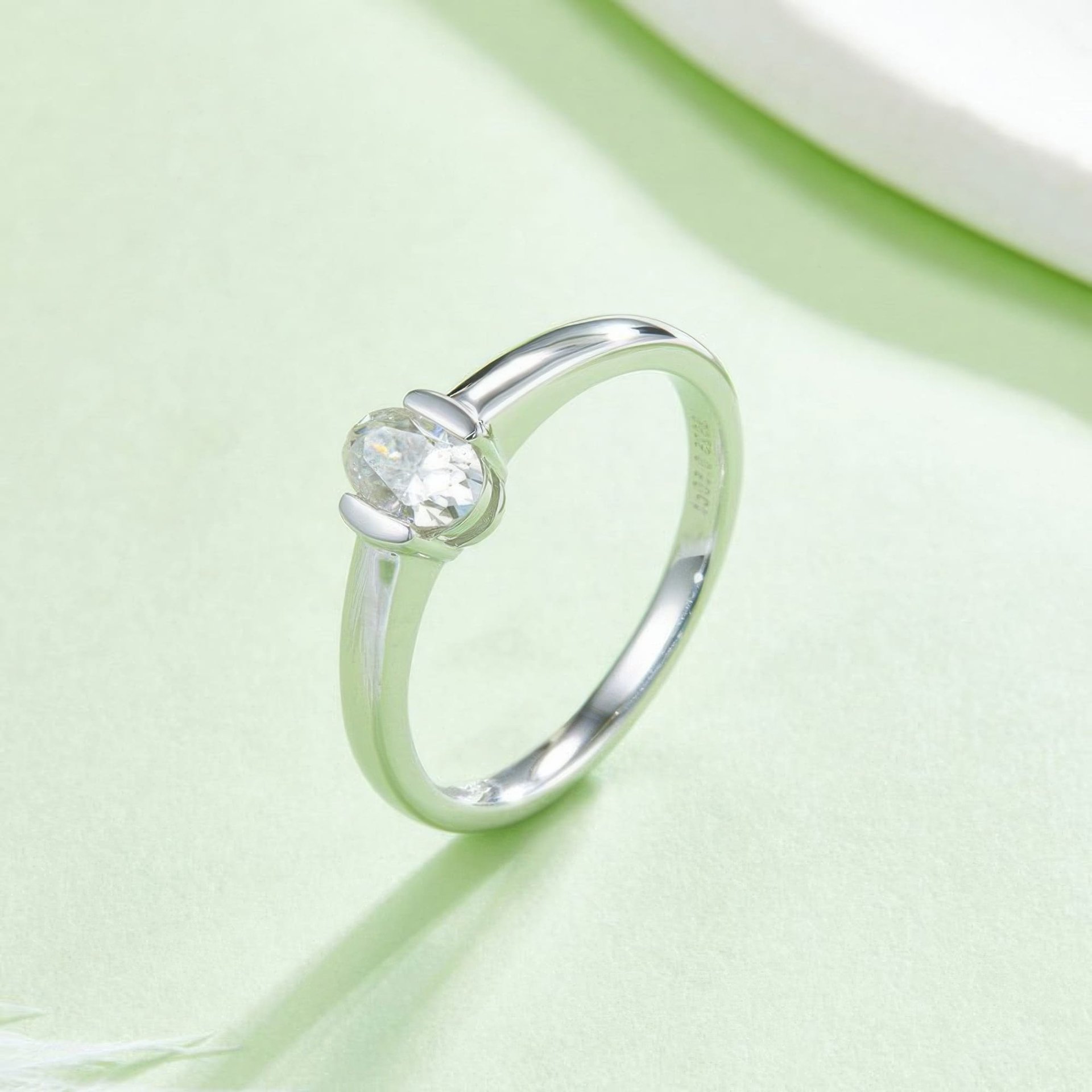 Oval Moissanite Solitaire Ring | 0.5ct DEW East-West Half-Bezel 925 Sterling Silver Band - Image 2