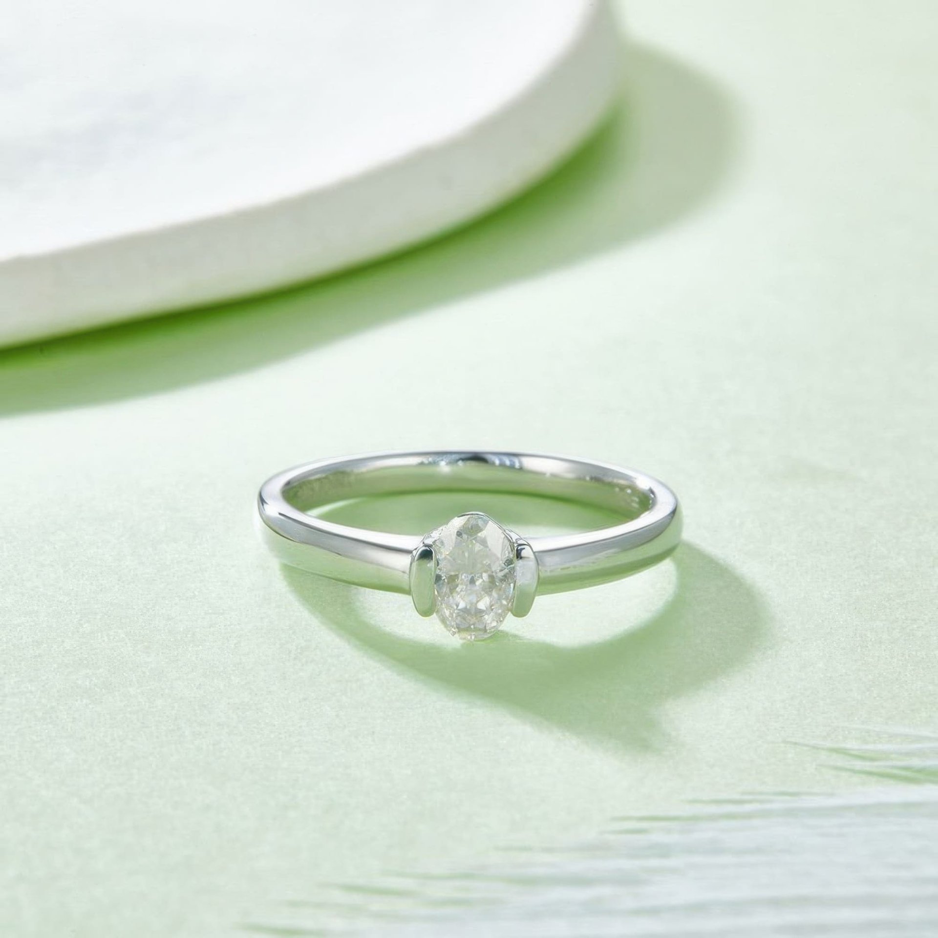 Oval Moissanite Solitaire Ring | 0.5ct DEW East-West Half-Bezel 925 Sterling Silver Band - Image 3