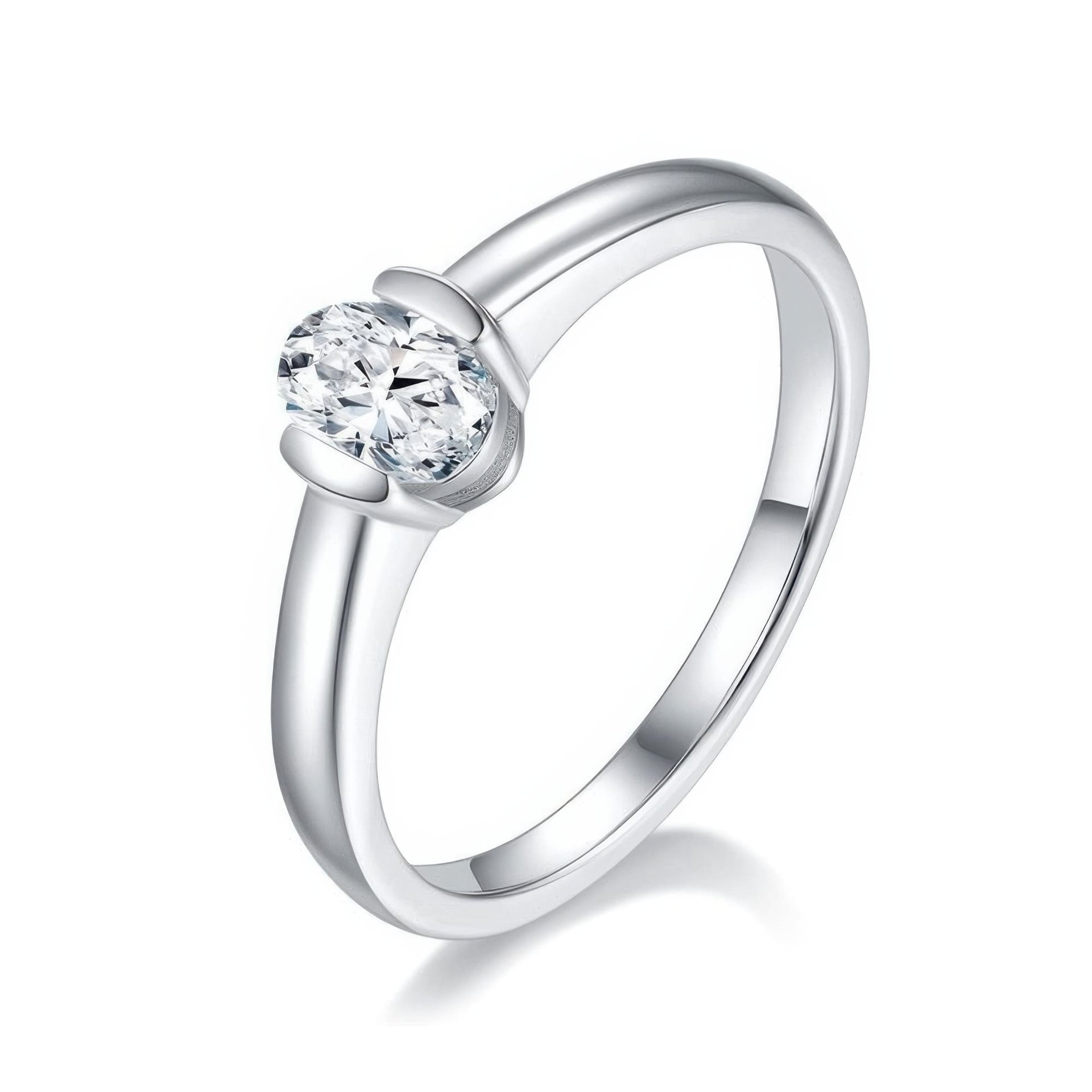 Oval Moissanite Solitaire Ring | 0.5ct DEW East-West Half-Bezel 925 Sterling Silver Band