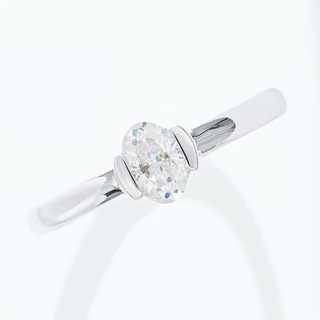 Oval Moissanite Solitaire Ring | 0.5ct DEW East-West Half-Bezel 925 Sterling Silver Band product video thumbnail