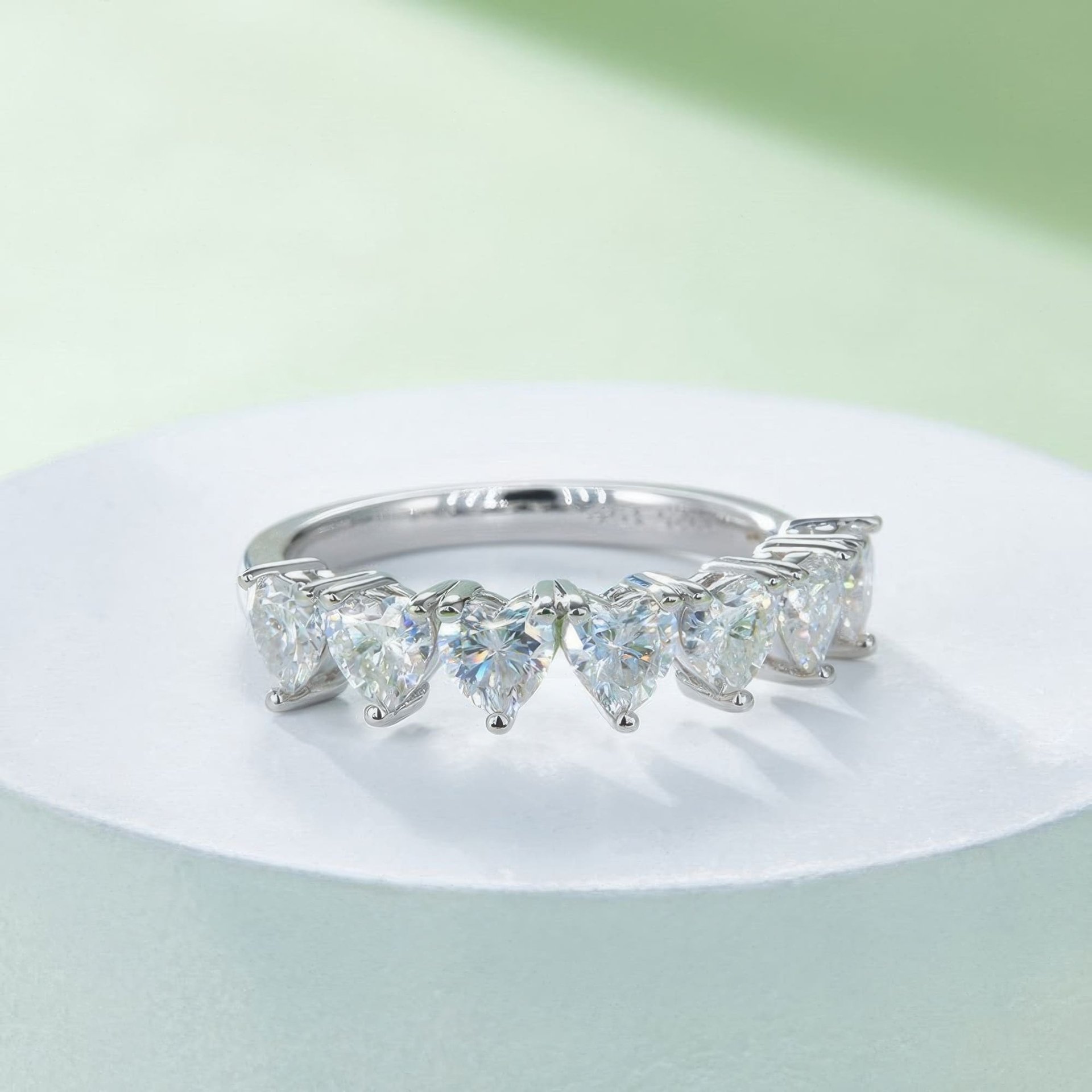 Heart Shape Moissanite Half-Eternity Ring | 925 Silver Seven-Stone Prong Band - alternate view