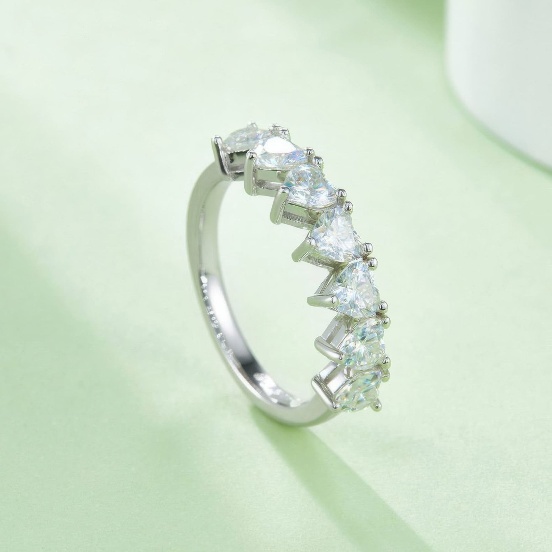 Heart Shape Moissanite Half-Eternity Ring | 925 Silver Seven-Stone Prong Band - Image 3