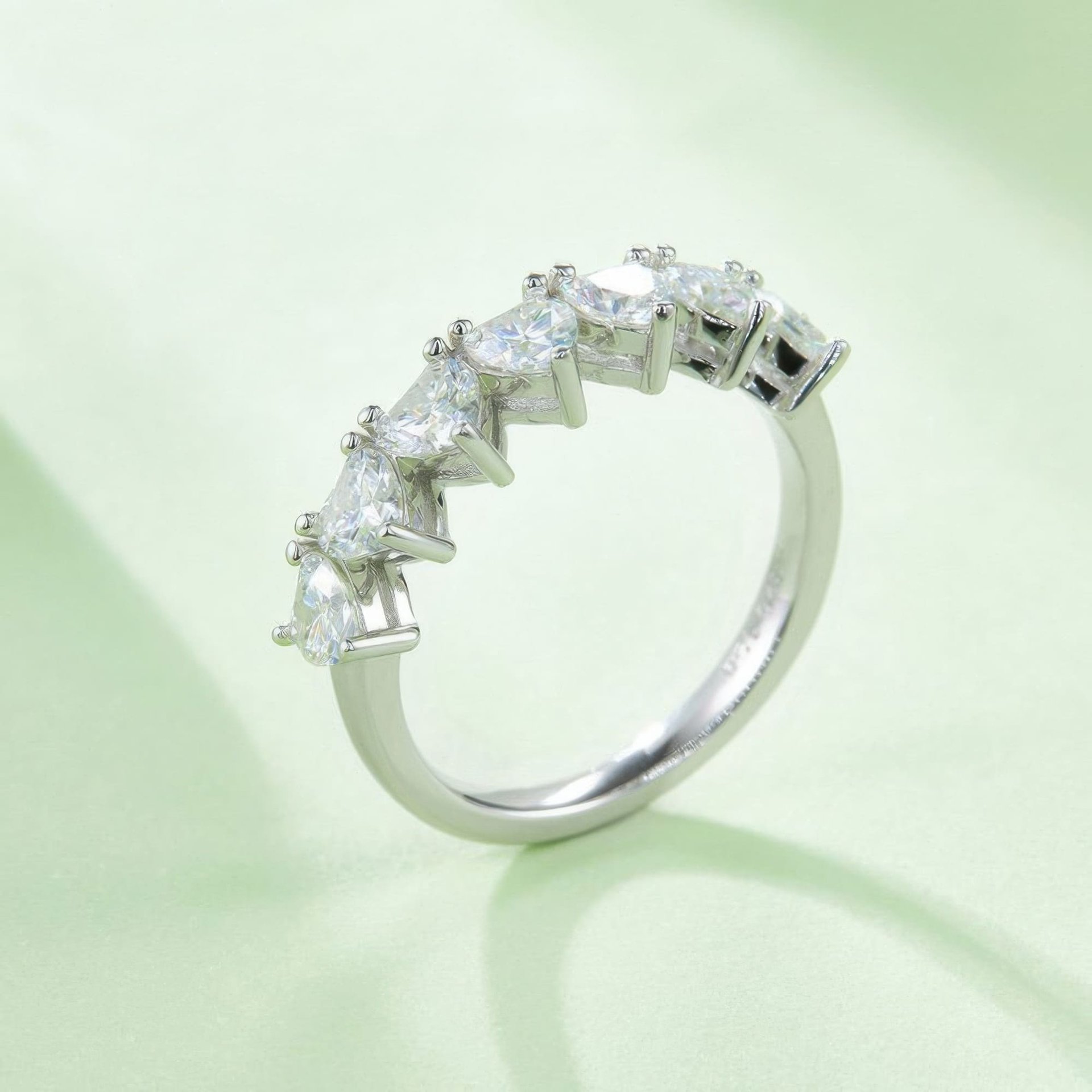 Heart Shape Moissanite Half-Eternity Ring | 925 Silver Seven-Stone Prong Band - Image 4