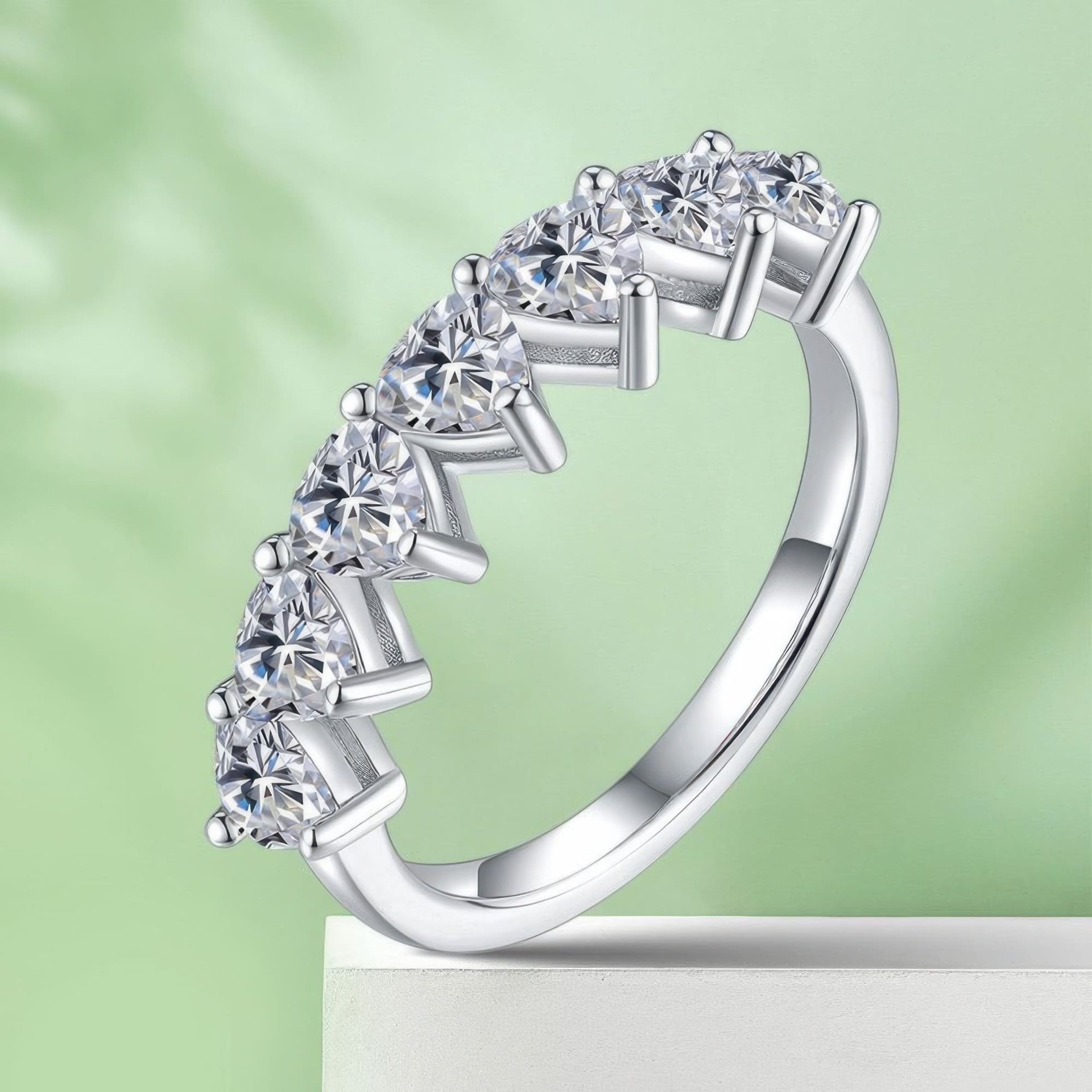 2.1ct Triangle-Cut Moissanite Half-Eternity Band | Seven-Stone 925 Sterling Silver Ring - Image 5