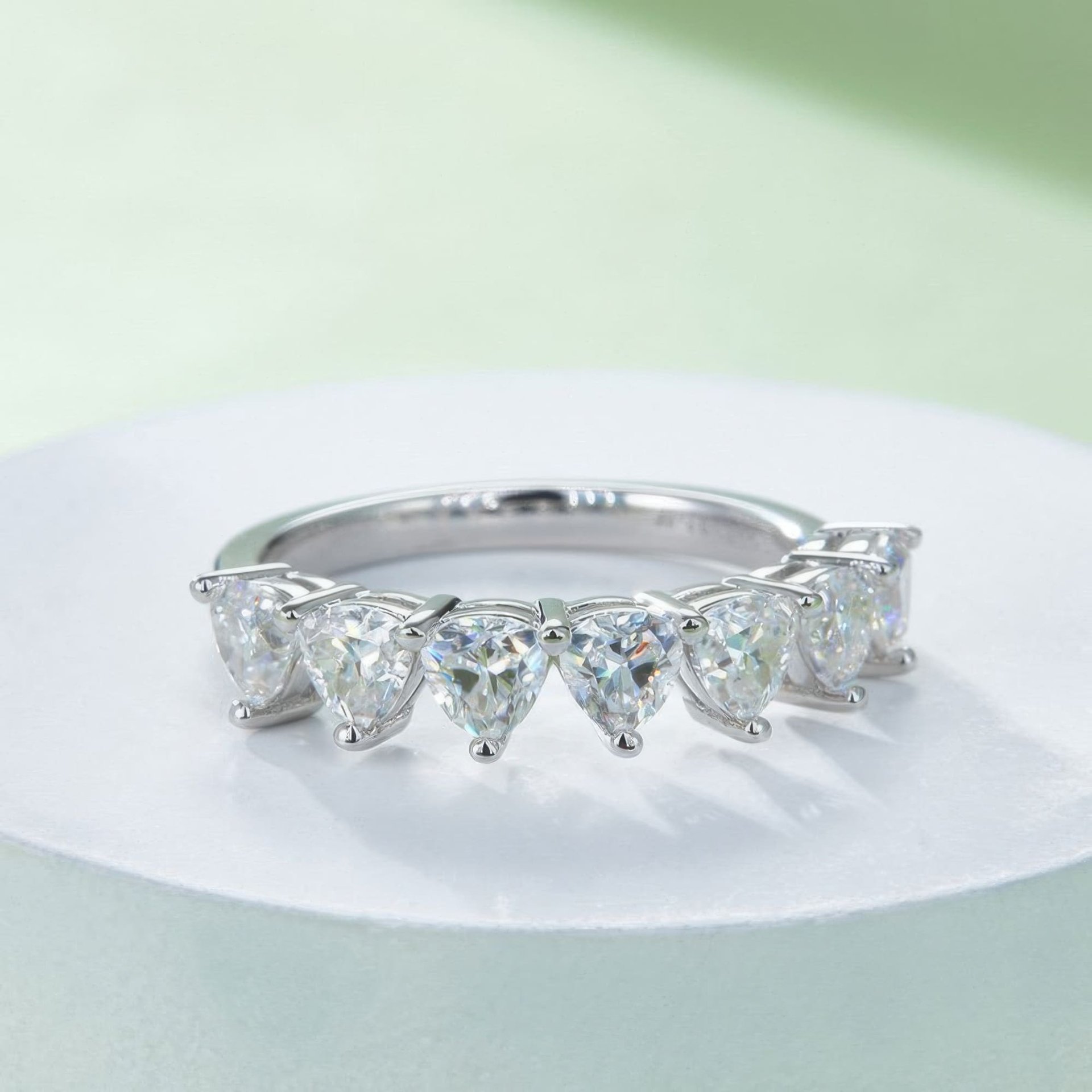 2.1ct Triangle-Cut Moissanite Half-Eternity Band | Seven-Stone 925 Sterling Silver Ring - Image 2