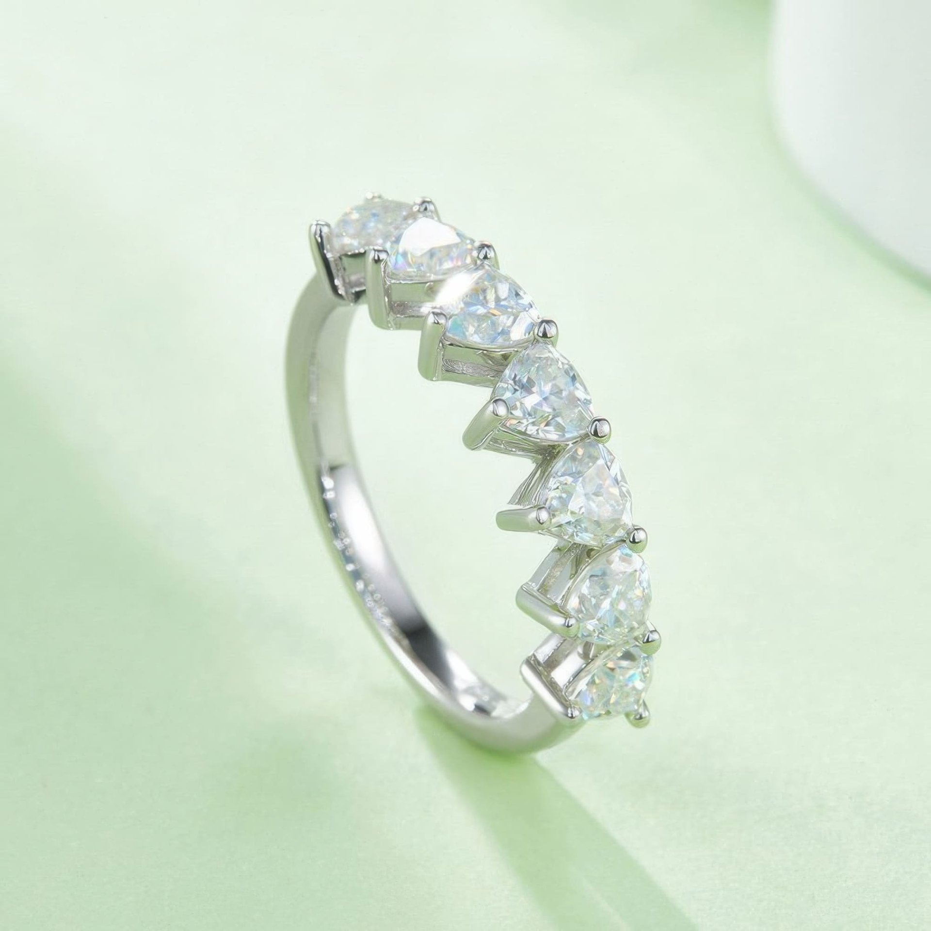 2.1ct Triangle-Cut Moissanite Half-Eternity Band | Seven-Stone 925 Sterling Silver Ring - Image 3