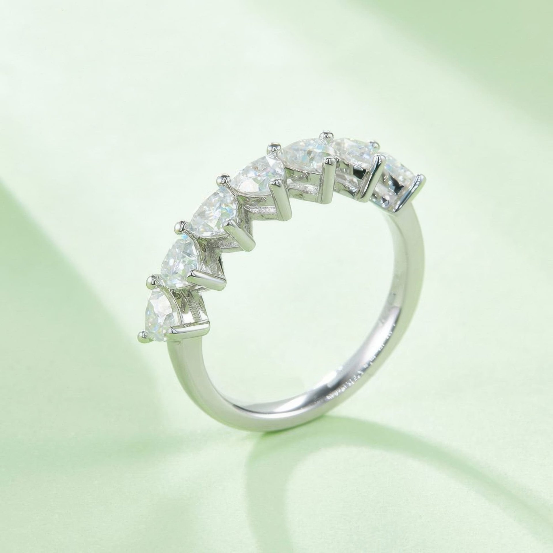 2.1ct Triangle-Cut Moissanite Half-Eternity Band | Seven-Stone 925 Sterling Silver Ring - Image 4