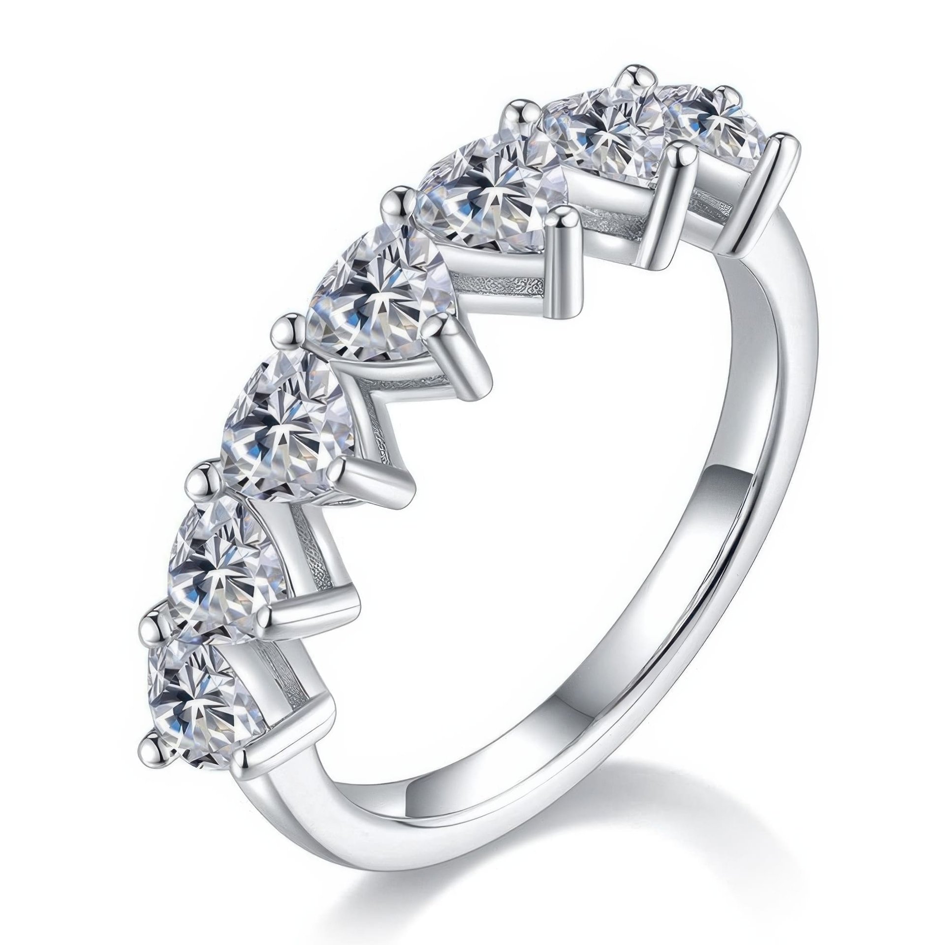 2.1ct Triangle-Cut Moissanite Half-Eternity Band | Seven-Stone 925 Sterling Silver Ring