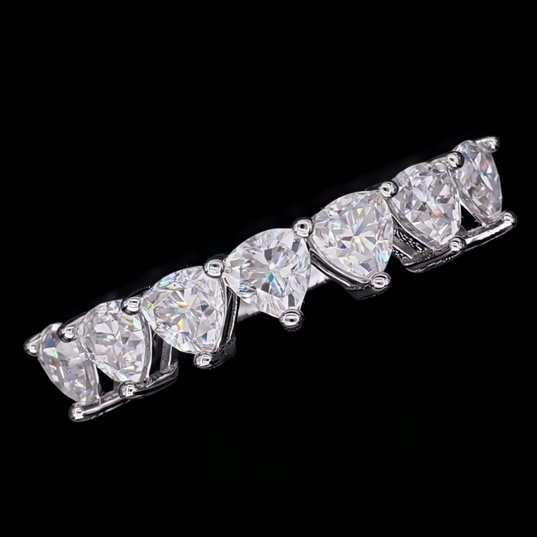 2.1ct Triangle-Cut Moissanite Half-Eternity Band | Seven-Stone 925 Sterling Silver Ring product video thumbnail