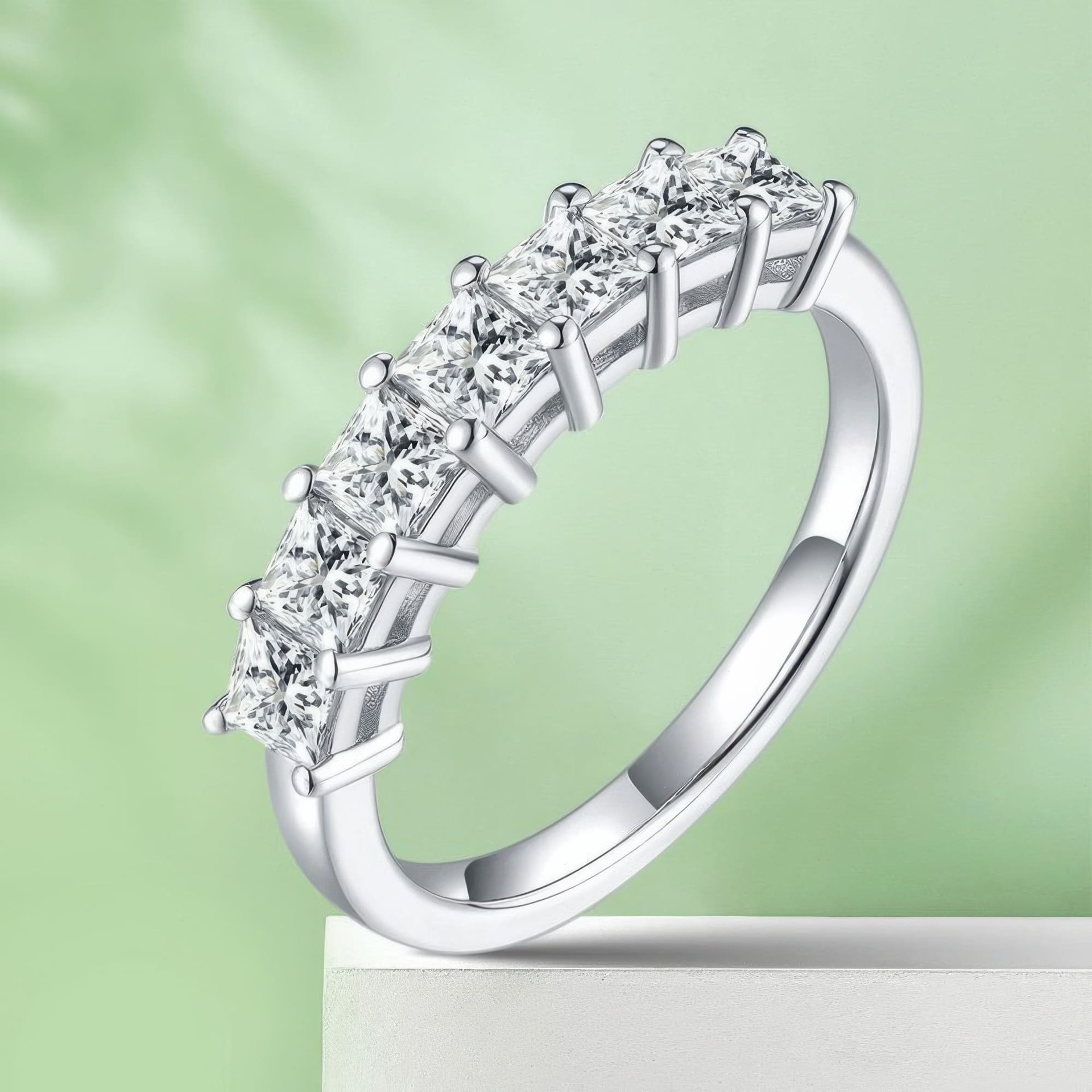 Princess-Cut Moissanite Half-Eternity Band | 2.1ct DEW Square Stones | 925 Sterling Silver - Image 5