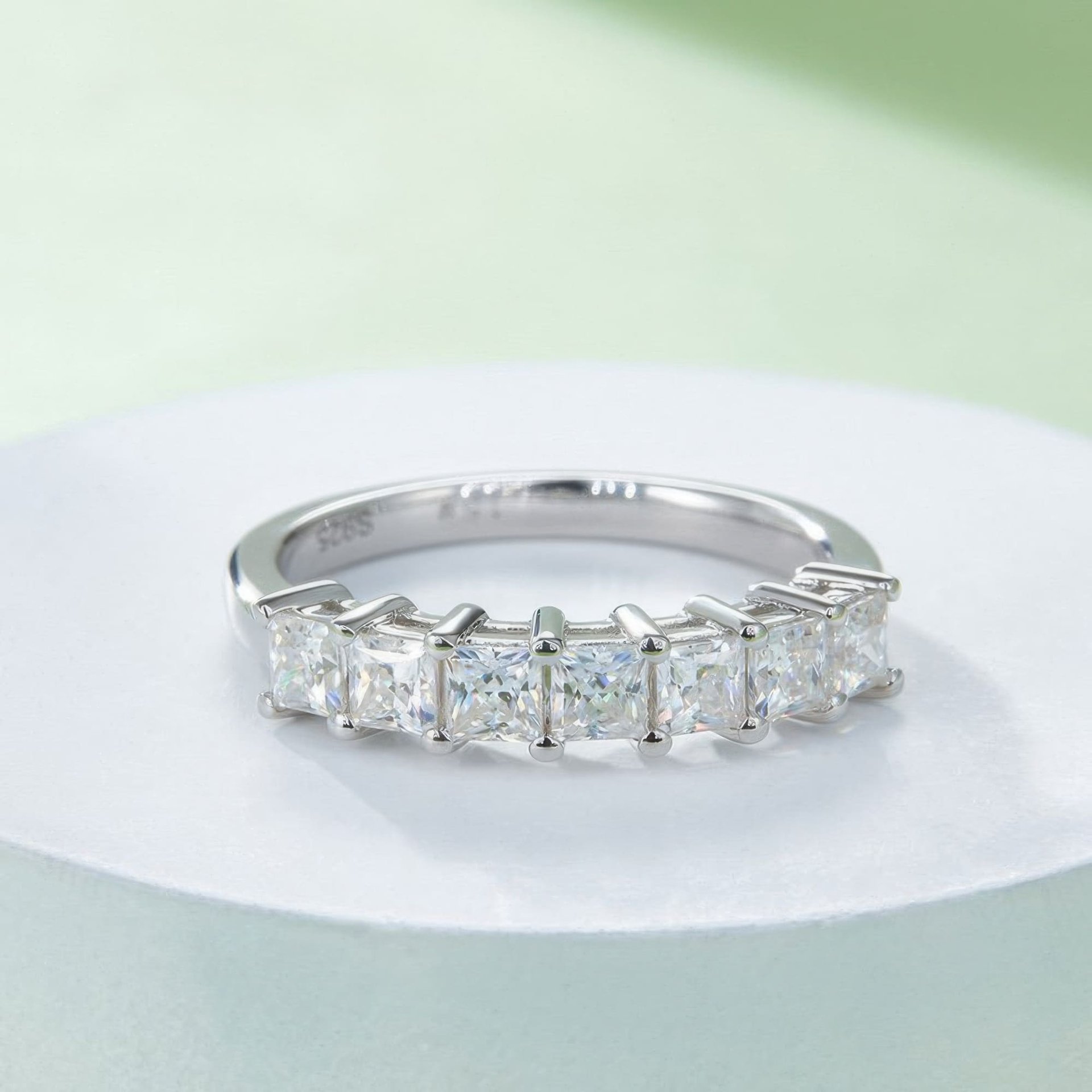 Princess-Cut Moissanite Half-Eternity Band | 2.1ct DEW Square Stones | 925 Sterling Silver - alternate view