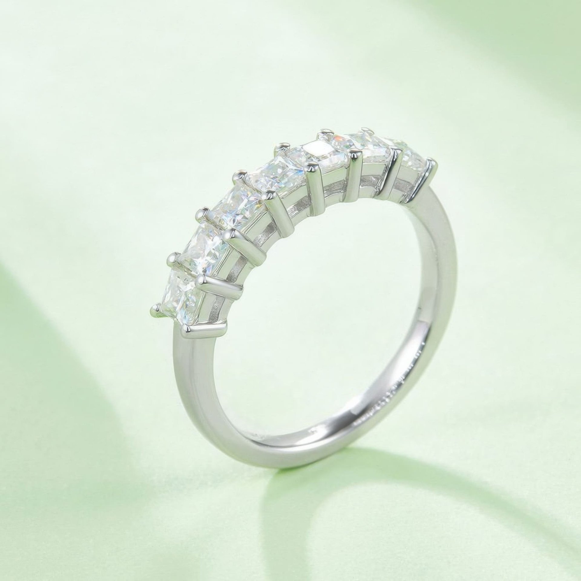 Princess-Cut Moissanite Half-Eternity Band | 2.1ct DEW Square Stones | 925 Sterling Silver - Image 3
