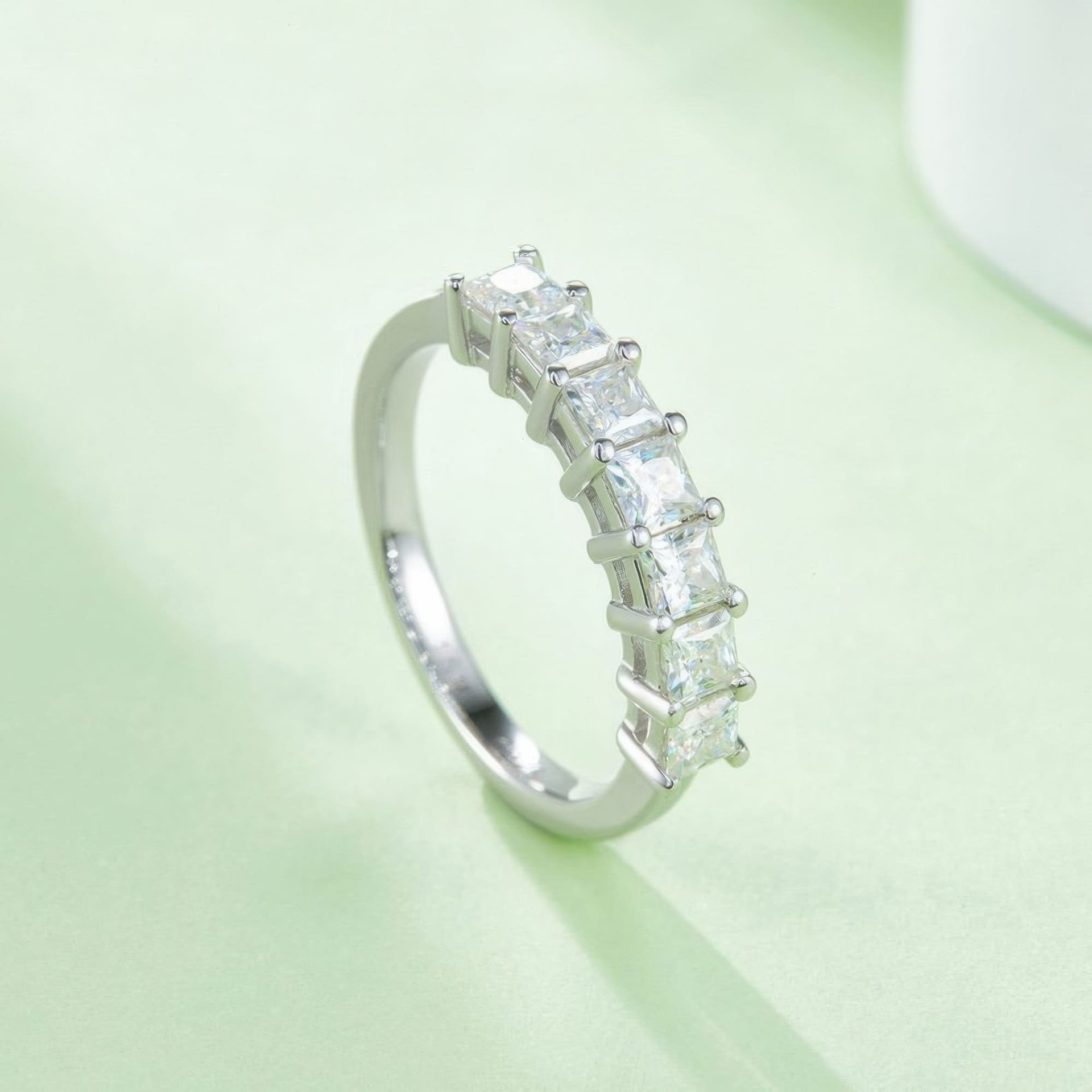 Princess-Cut Moissanite Half-Eternity Band | 2.1ct DEW Square Stones | 925 Sterling Silver - Image 4