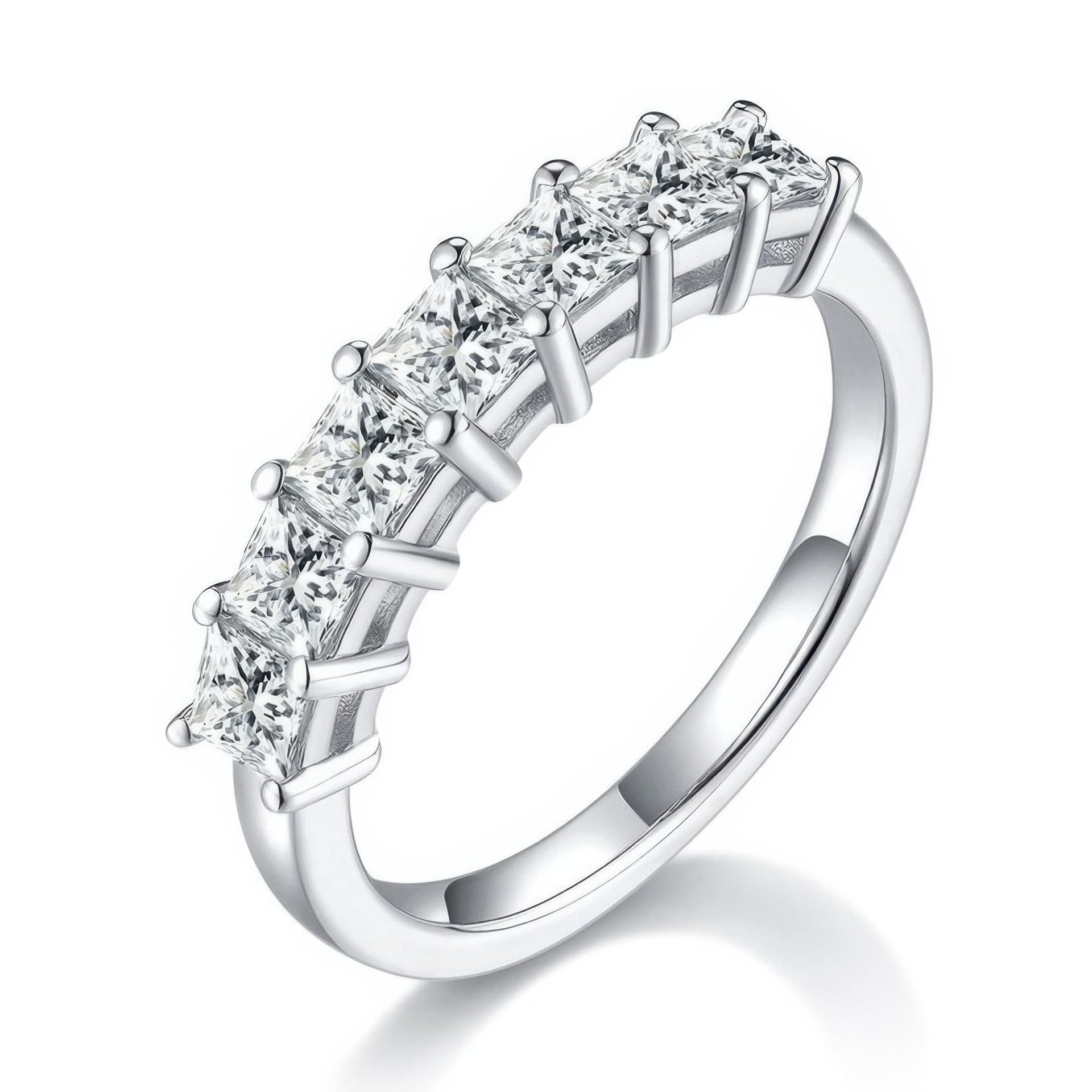 Princess-Cut Moissanite Half-Eternity Band | 2.1ct DEW Square Stones | 925 Sterling Silver