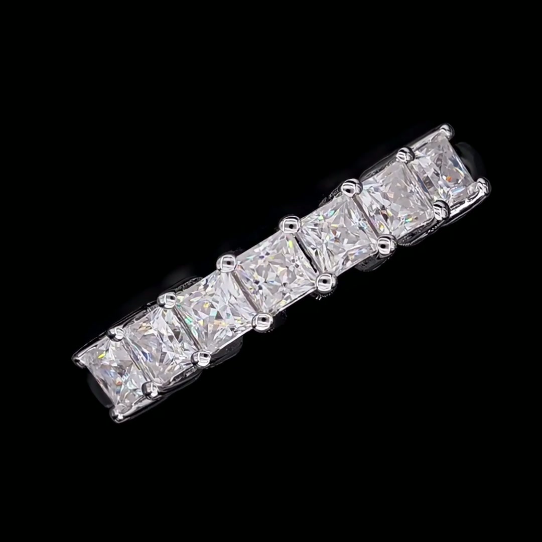 Princess-Cut Moissanite Half-Eternity Band | 2.1ct DEW Square Stones | 925 Sterling Silver product video thumbnail
