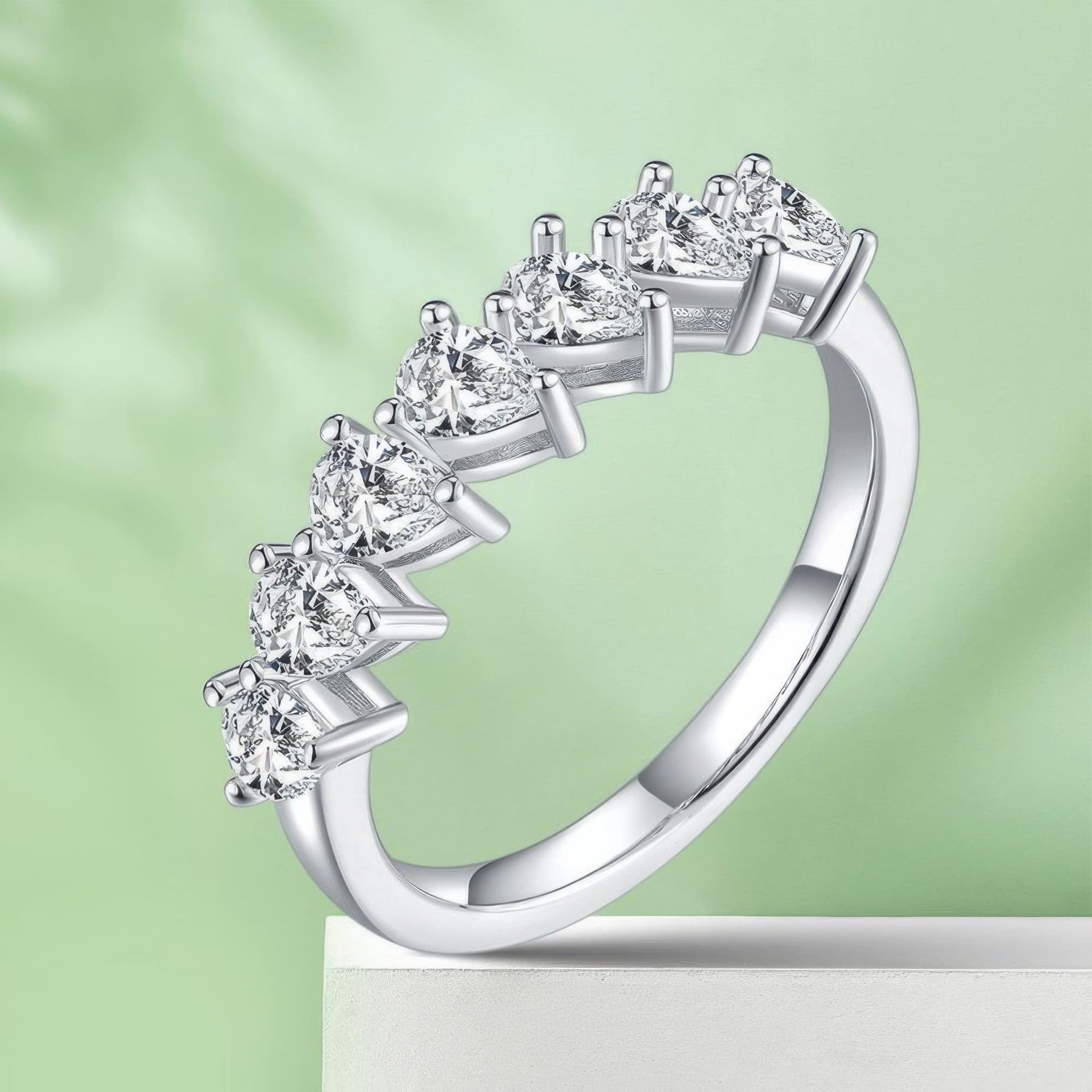 Pear Cut Moissanite Half-Eternity Ring | Seven-Stone DEF Statement Band - Image 5