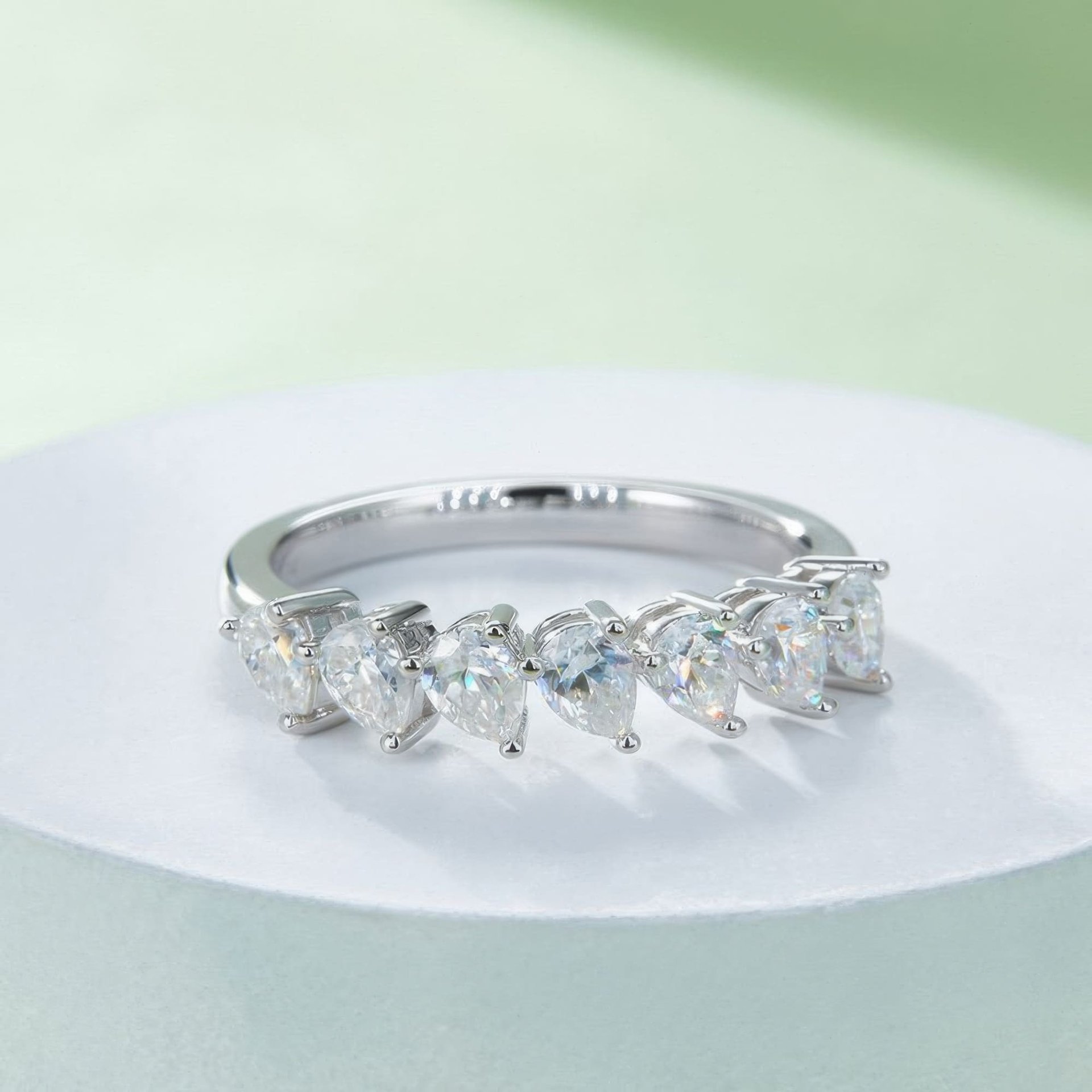 Pear Cut Moissanite Half-Eternity Ring | Seven-Stone DEF Statement Band - alternate view