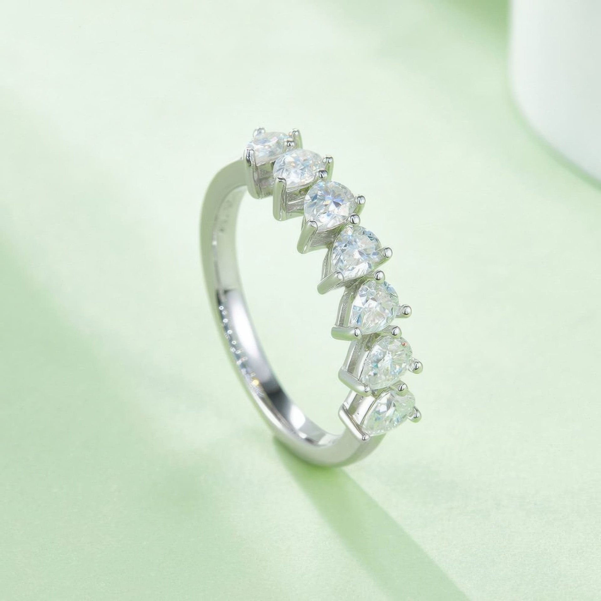 Pear Cut Moissanite Half-Eternity Ring | Seven-Stone DEF Statement Band - Image 3