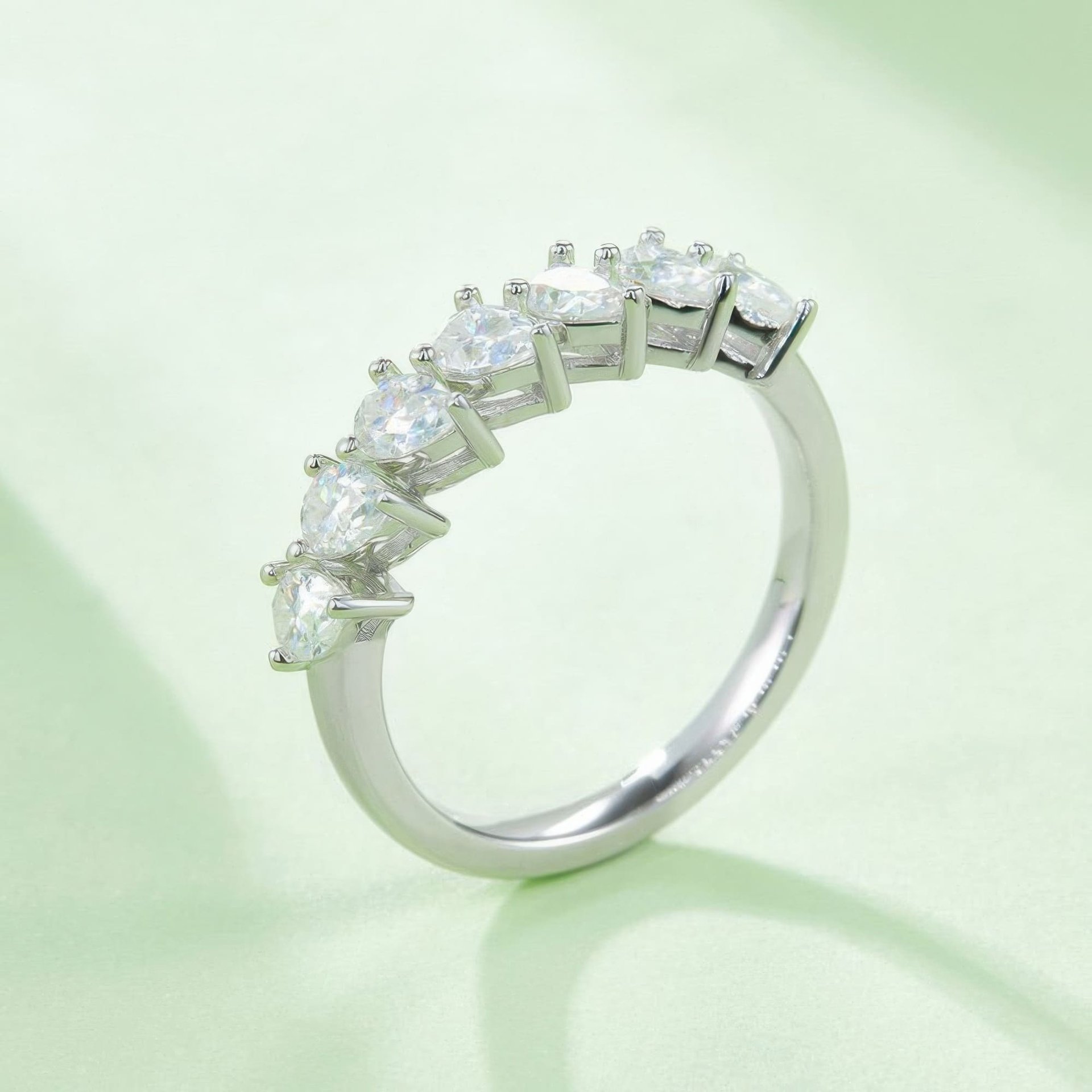 Pear Cut Moissanite Half-Eternity Ring | Seven-Stone DEF Statement Band - Image 4