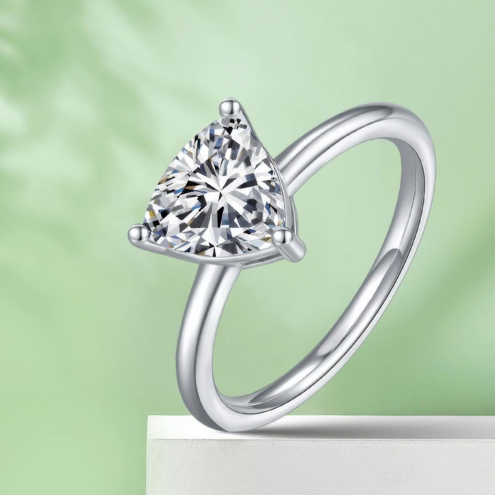 Trillion-Cut Triangle Moissanite Solitaire Ring | 2ct DEW (8mm), DEF, 925 Silver - Image 5