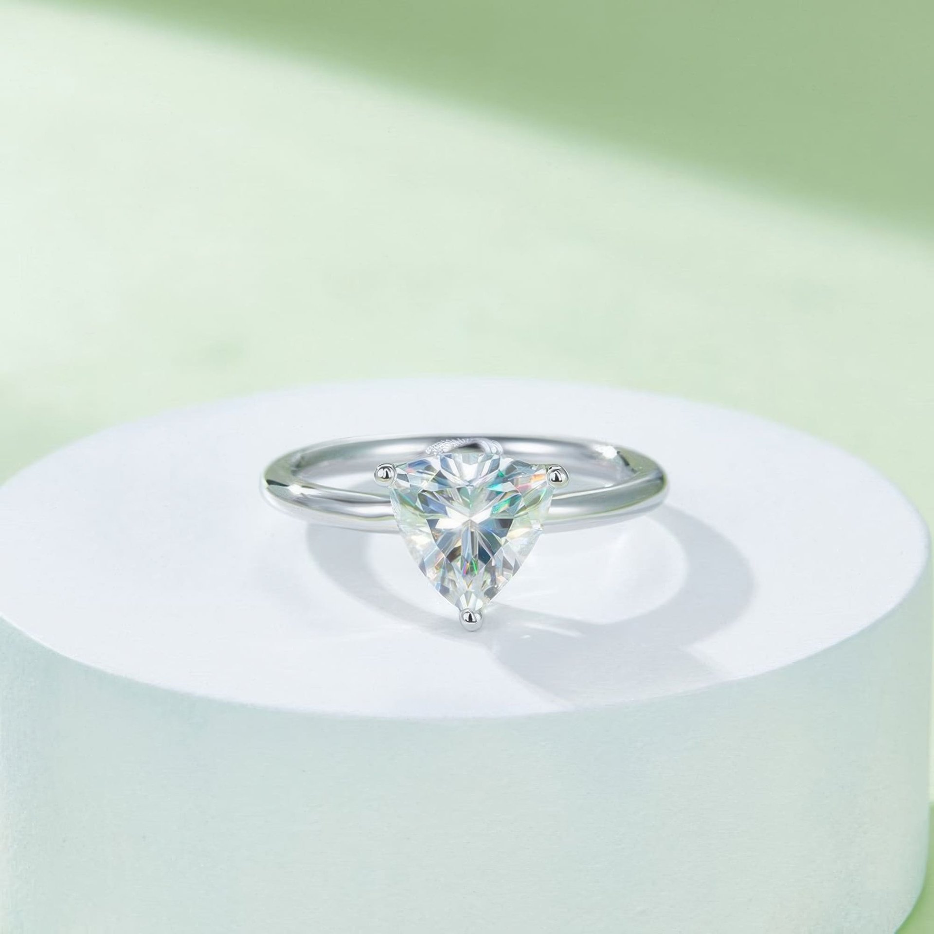 Trillion-Cut Triangle Moissanite Solitaire Ring | 2ct DEW (8mm), DEF, 925 Silver - Image 2