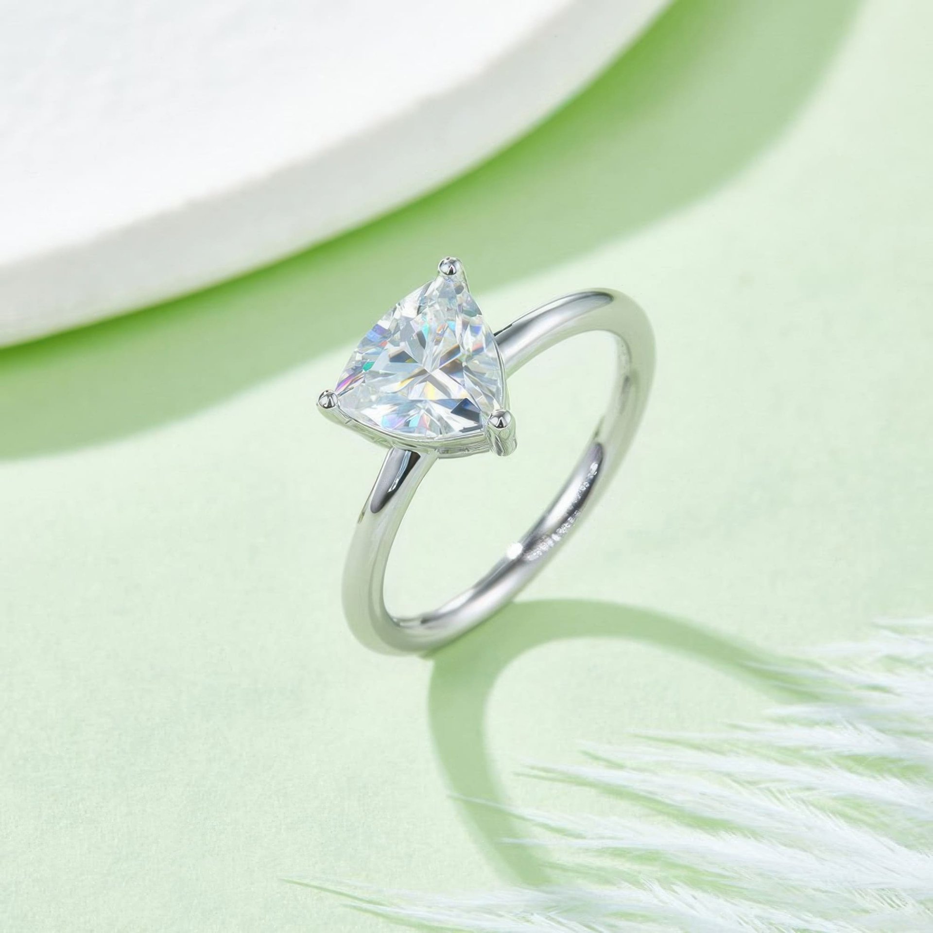 Trillion-Cut Triangle Moissanite Solitaire Ring | 2ct DEW (8mm), DEF, 925 Silver - Image 3