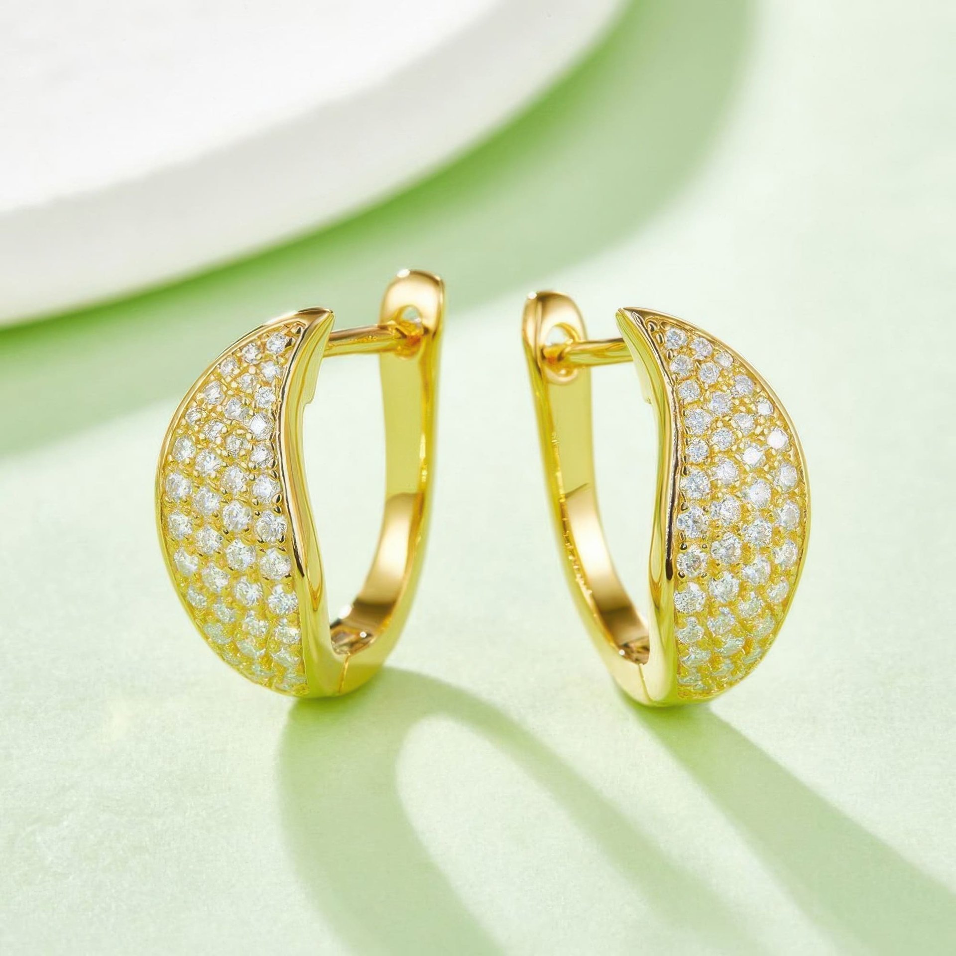 Pavé Moissanite Huggie Hoop Earrings | Curved Leaf 925 Sterling Silver, Leverback - Image 8
