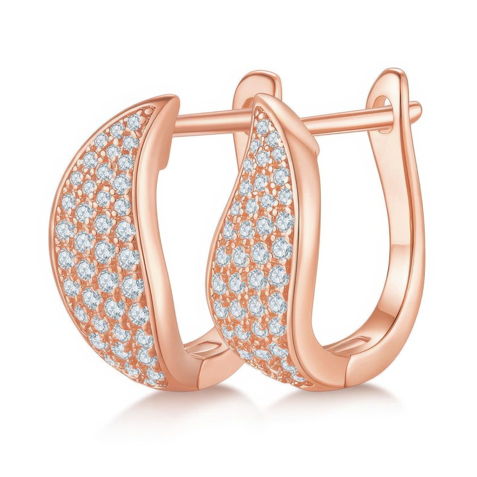 Pavé Moissanite Huggie Hoop Earrings | Curved Leaf 925 Sterling Silver, Leverback - Image 5