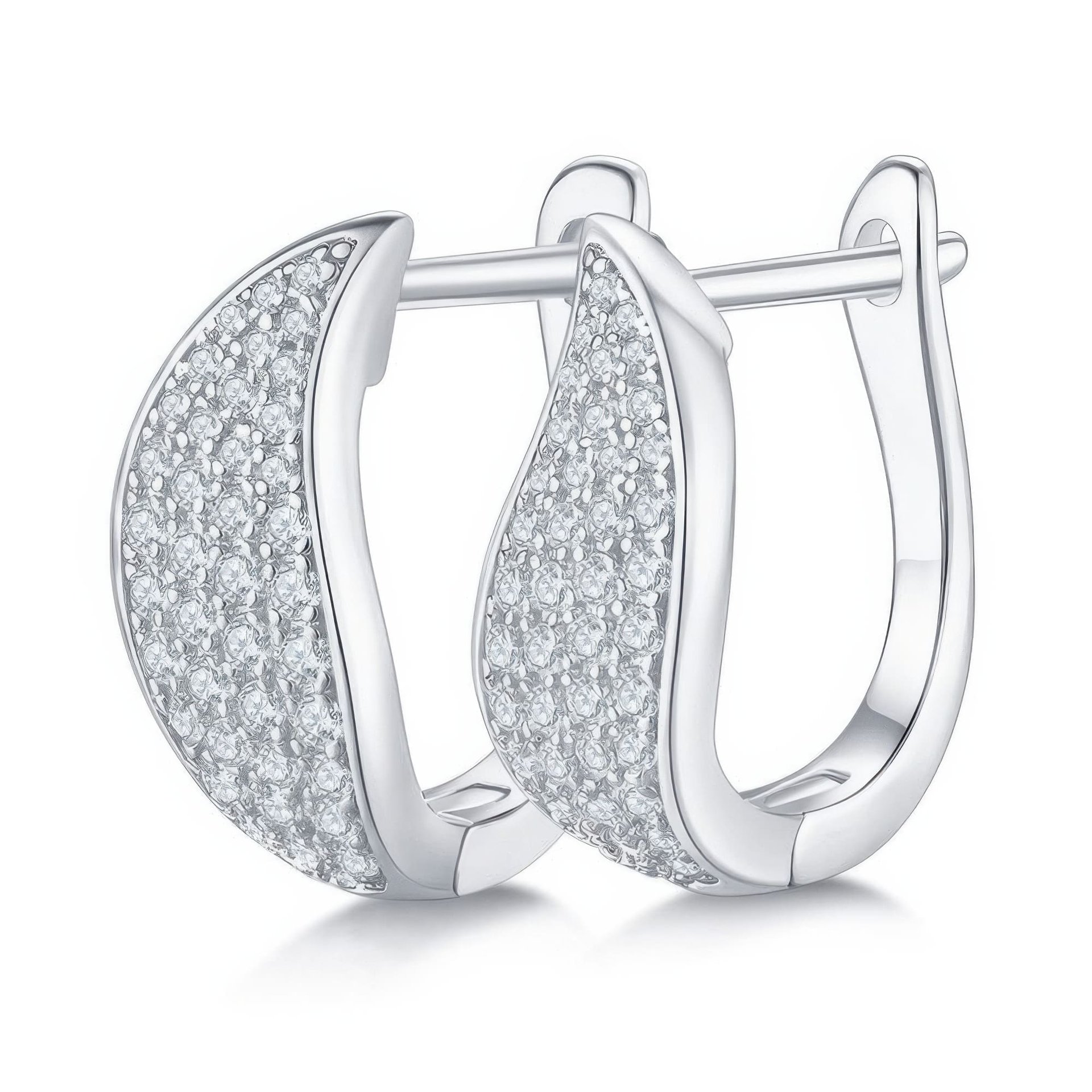 Pavé Moissanite Huggie Hoop Earrings | Curved Leaf 925 Sterling Silver, Leverback