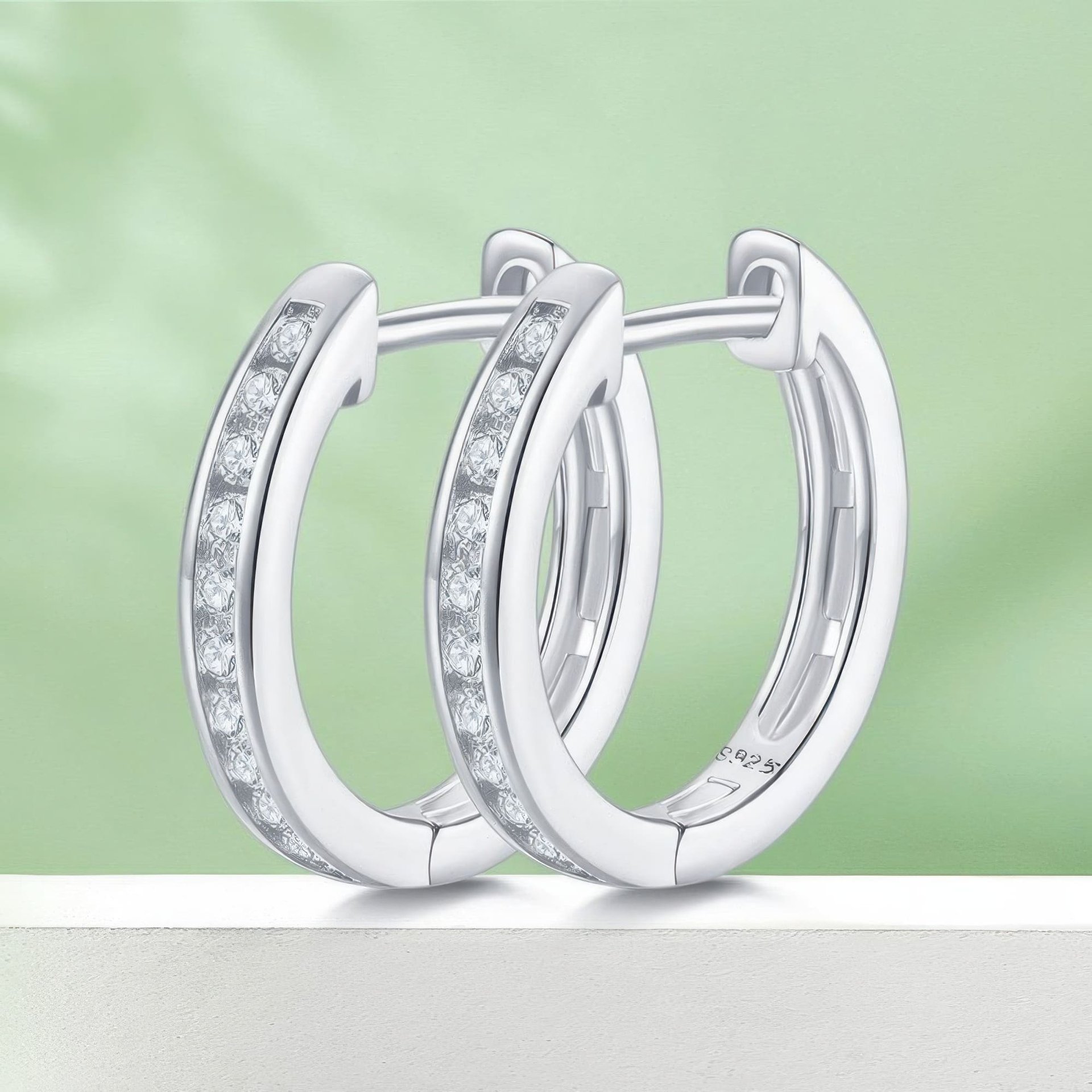 925 Sterling Silver Moissanite Huggie Hoop Earrings | Channel-Set Pave | 18K Gold Plated - Image 3