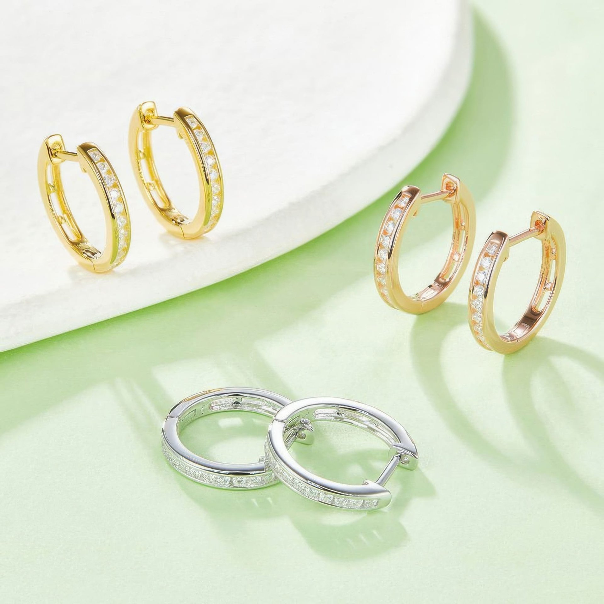 925 Sterling Silver Moissanite Huggie Hoop Earrings | Channel-Set Pave | 18K Gold Plated - Image 4