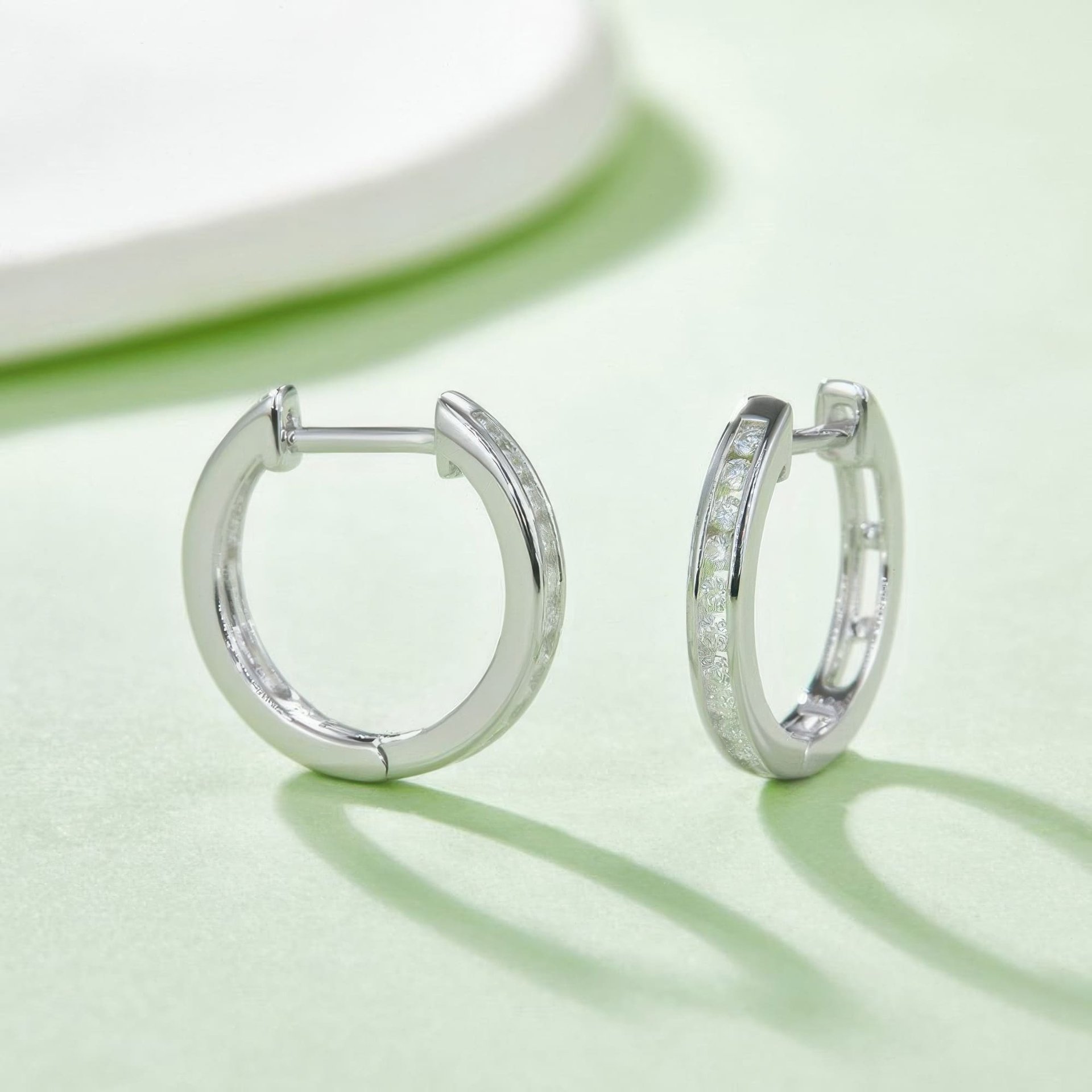 925 Sterling Silver Moissanite Huggie Hoop Earrings | Channel-Set Pave | 18K Gold Plated - alternate view