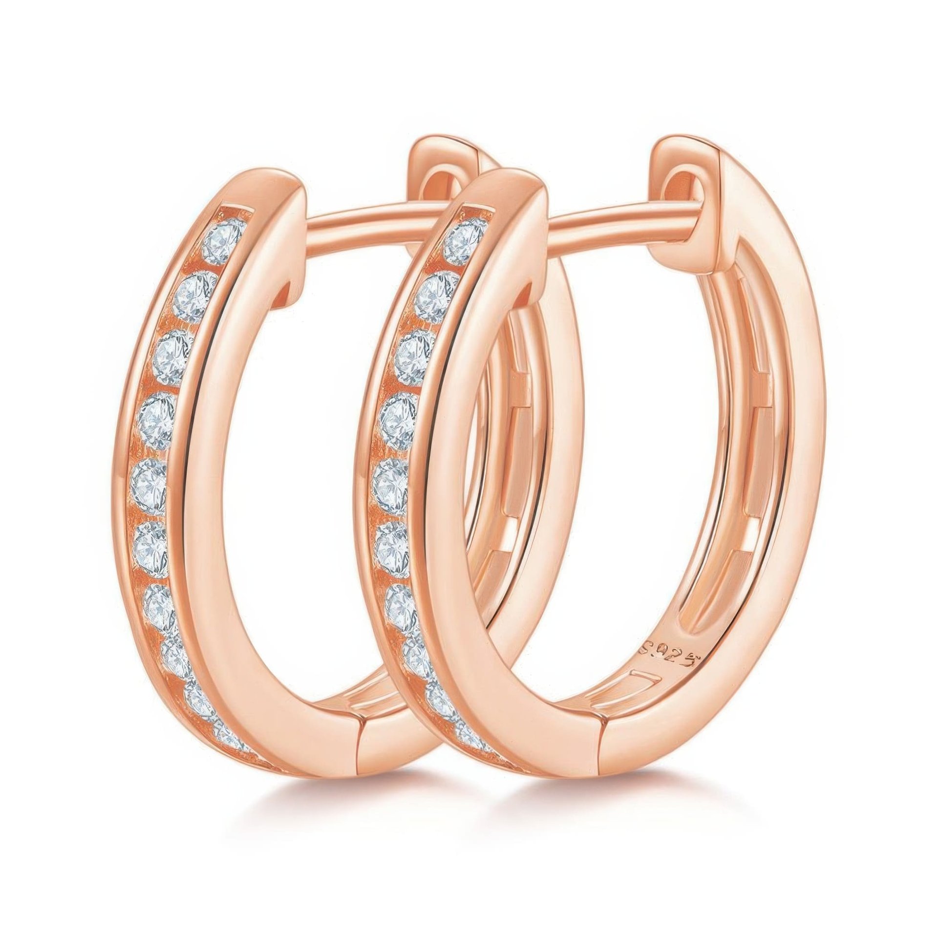 925 Sterling Silver Moissanite Huggie Hoop Earrings | Channel-Set Pave | 18K Gold Plated - Image 5