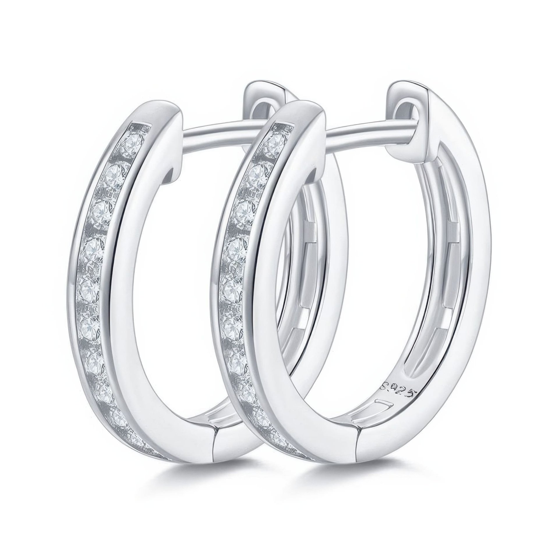 925 Sterling Silver Moissanite Huggie Hoop Earrings | Channel-Set Pave | 18K Gold Plated