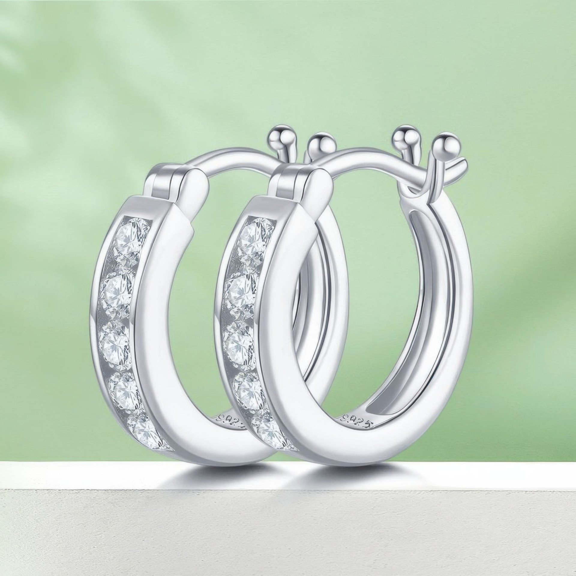 Moissanite Huggie Hoop Earrings | Channel-Set Round Stones | 925 Silver - Image 3