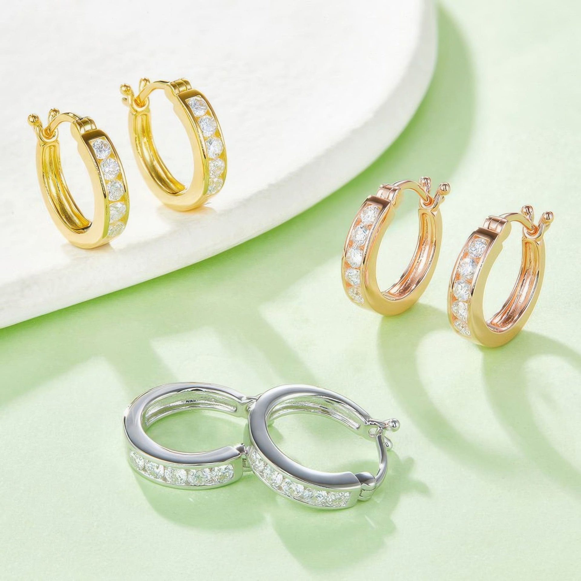 Moissanite Huggie Hoop Earrings | Channel-Set Round Stones | 925 Silver - Image 4