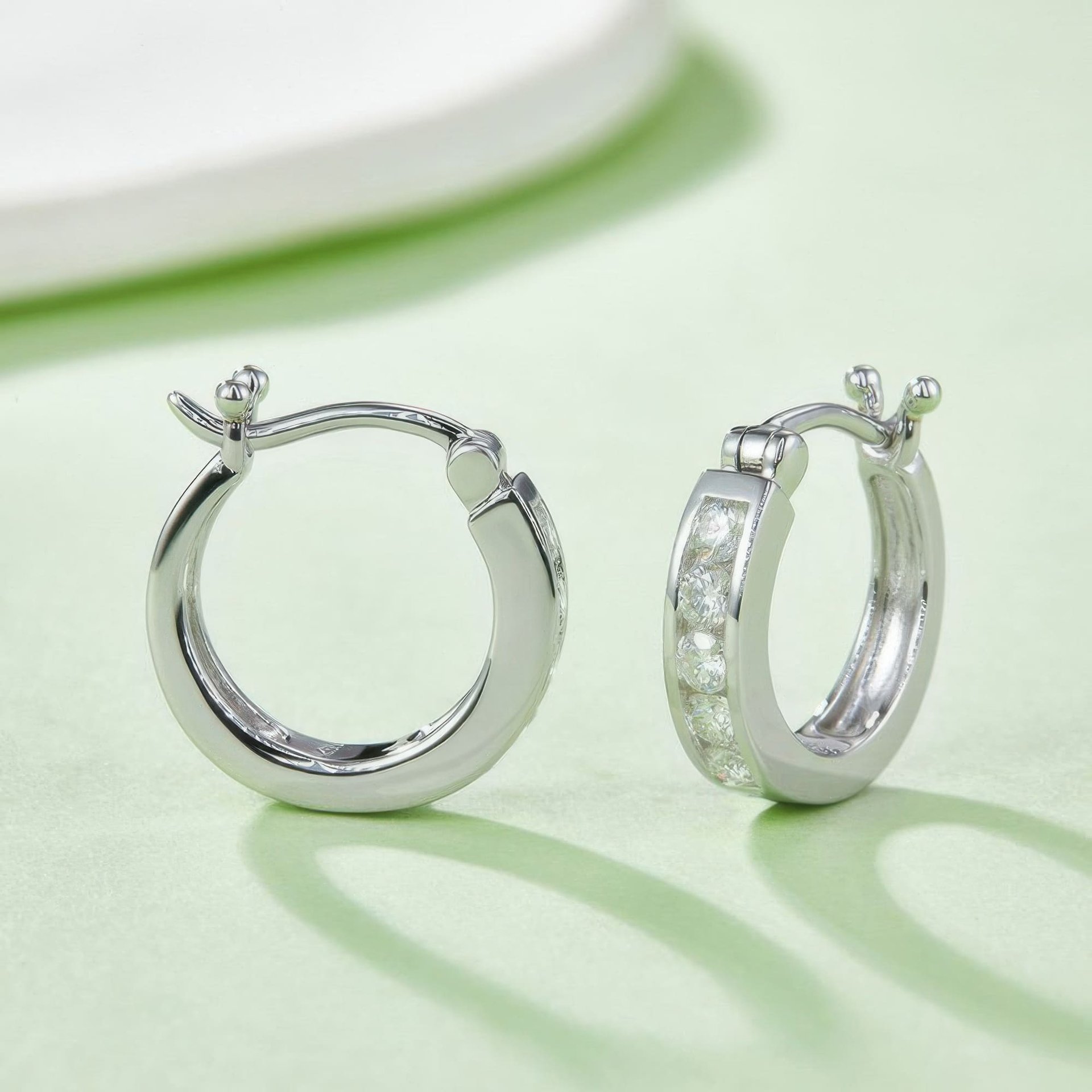 Moissanite Huggie Hoop Earrings | Channel-Set Round Stones | 925 Silver - alternate view