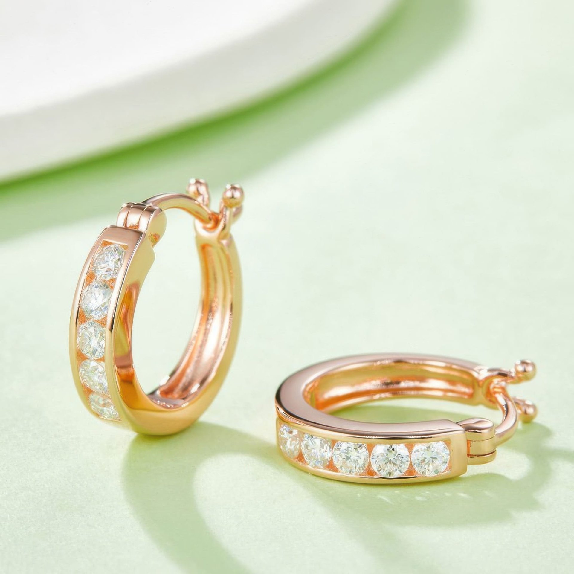 Moissanite Huggie Hoop Earrings | Channel-Set Round Stones | 925 Silver - Image 6