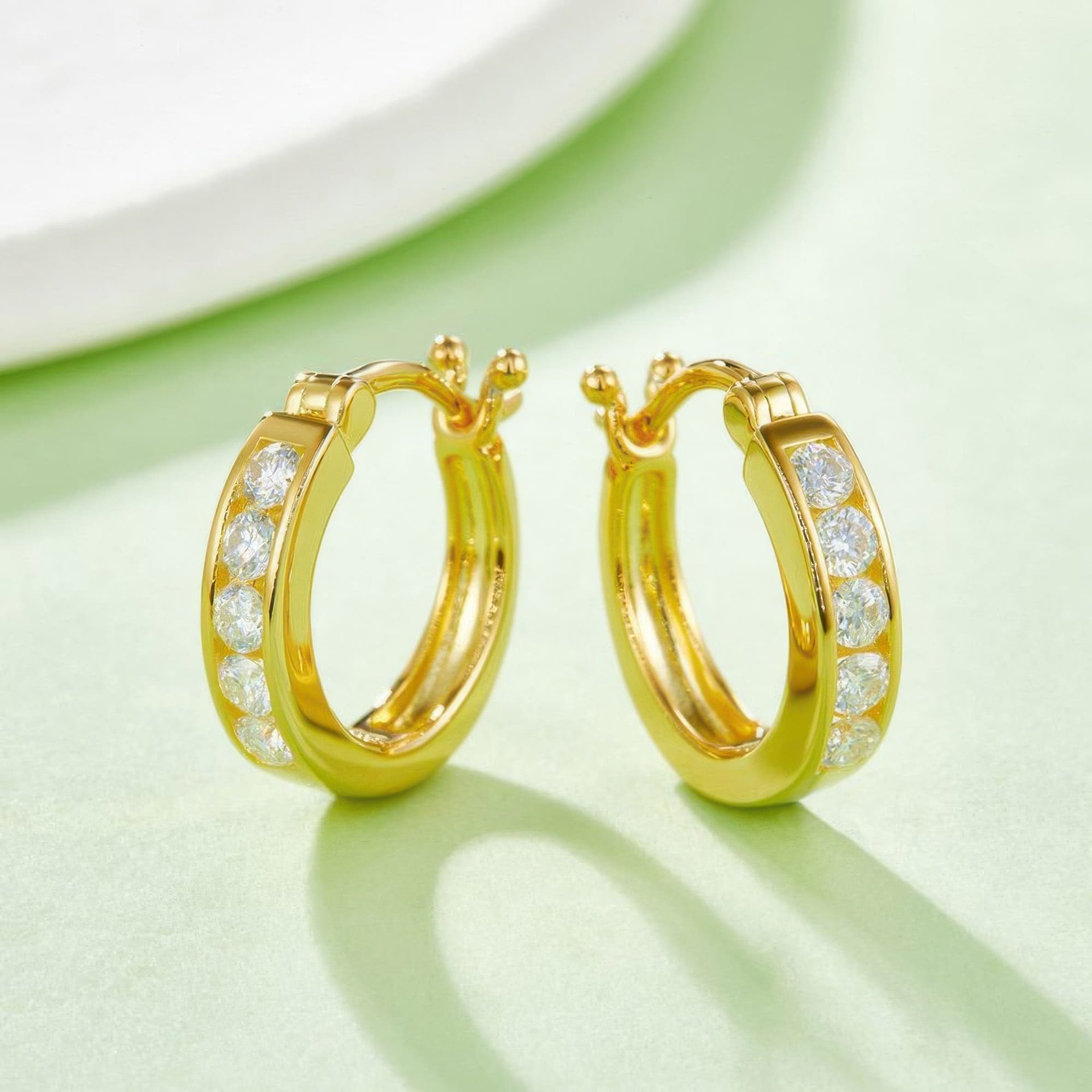 Moissanite Huggie Hoop Earrings | Channel-Set Round Stones | 925 Silver - Image 8