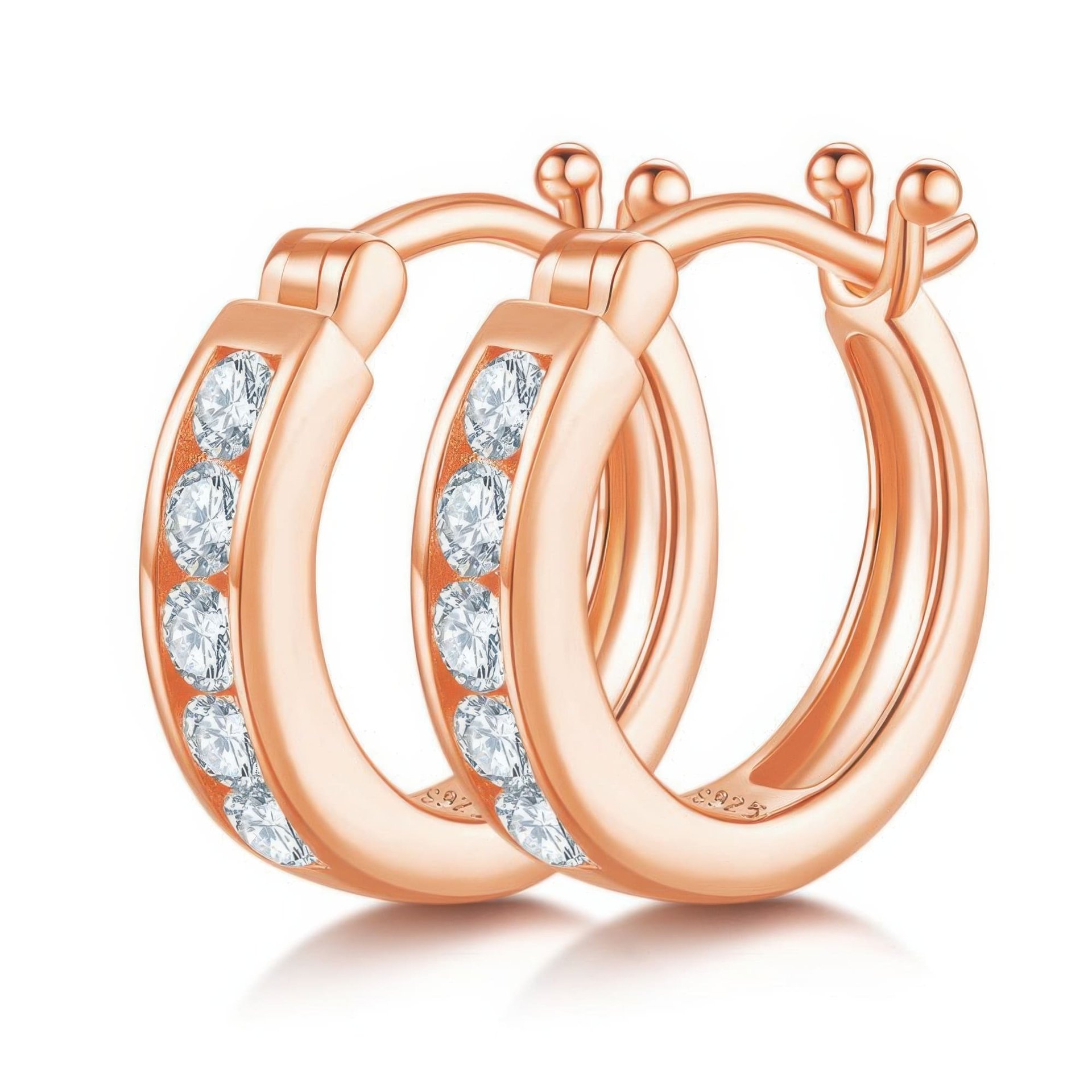 Moissanite Huggie Hoop Earrings | Channel-Set Round Stones | 925 Silver - Image 5