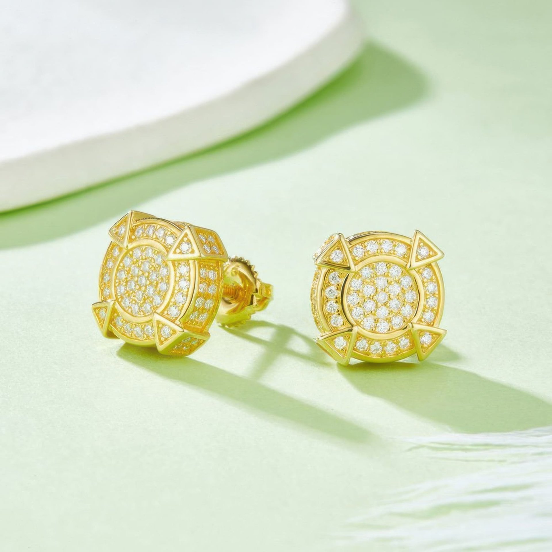Geometric Moissanite Stud Earrings | Round Pave Compass Medallion | 925 Sterling Silver - Image 4