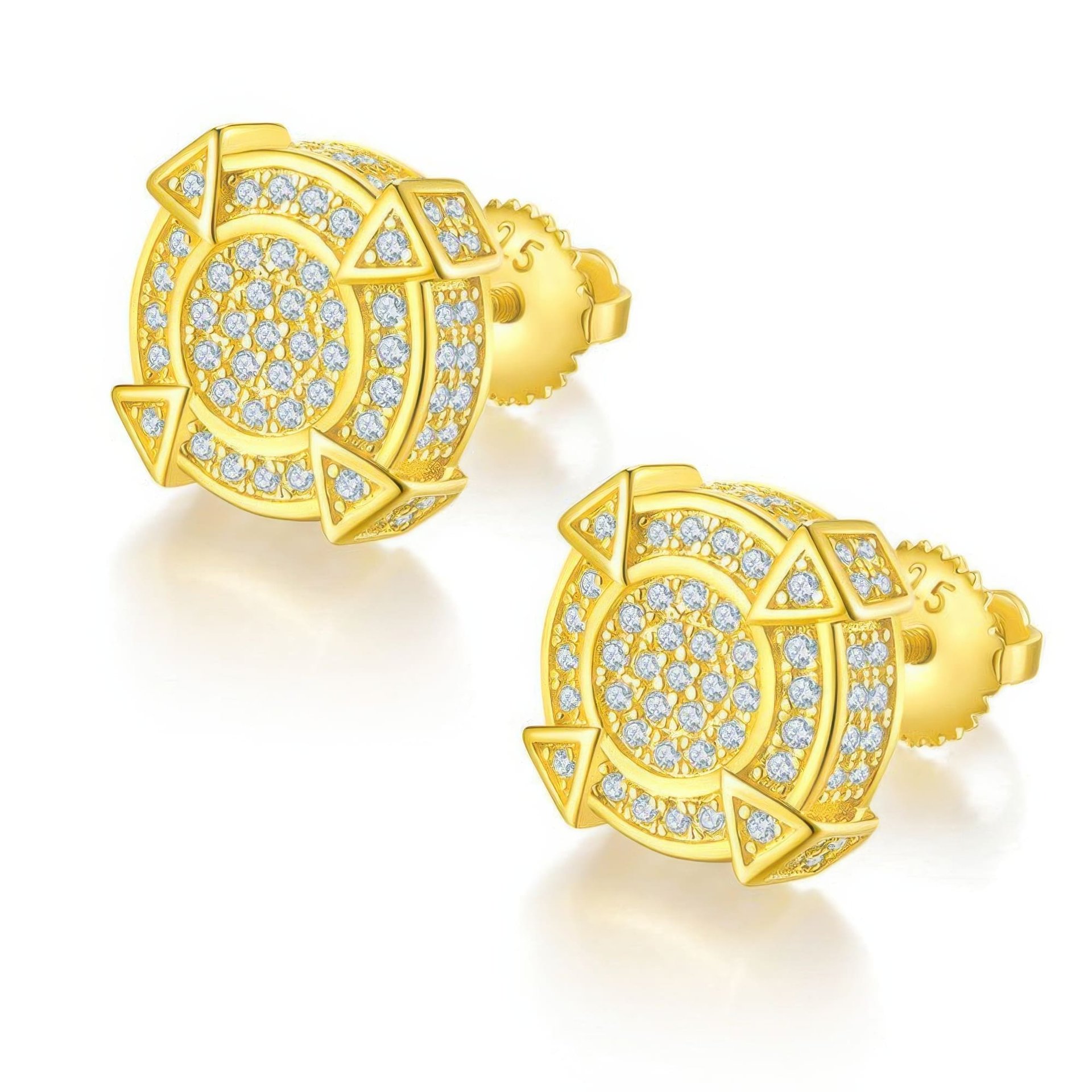Geometric Moissanite Stud Earrings | Round Pave Compass Medallion | 925 Sterling Silver - Image 5