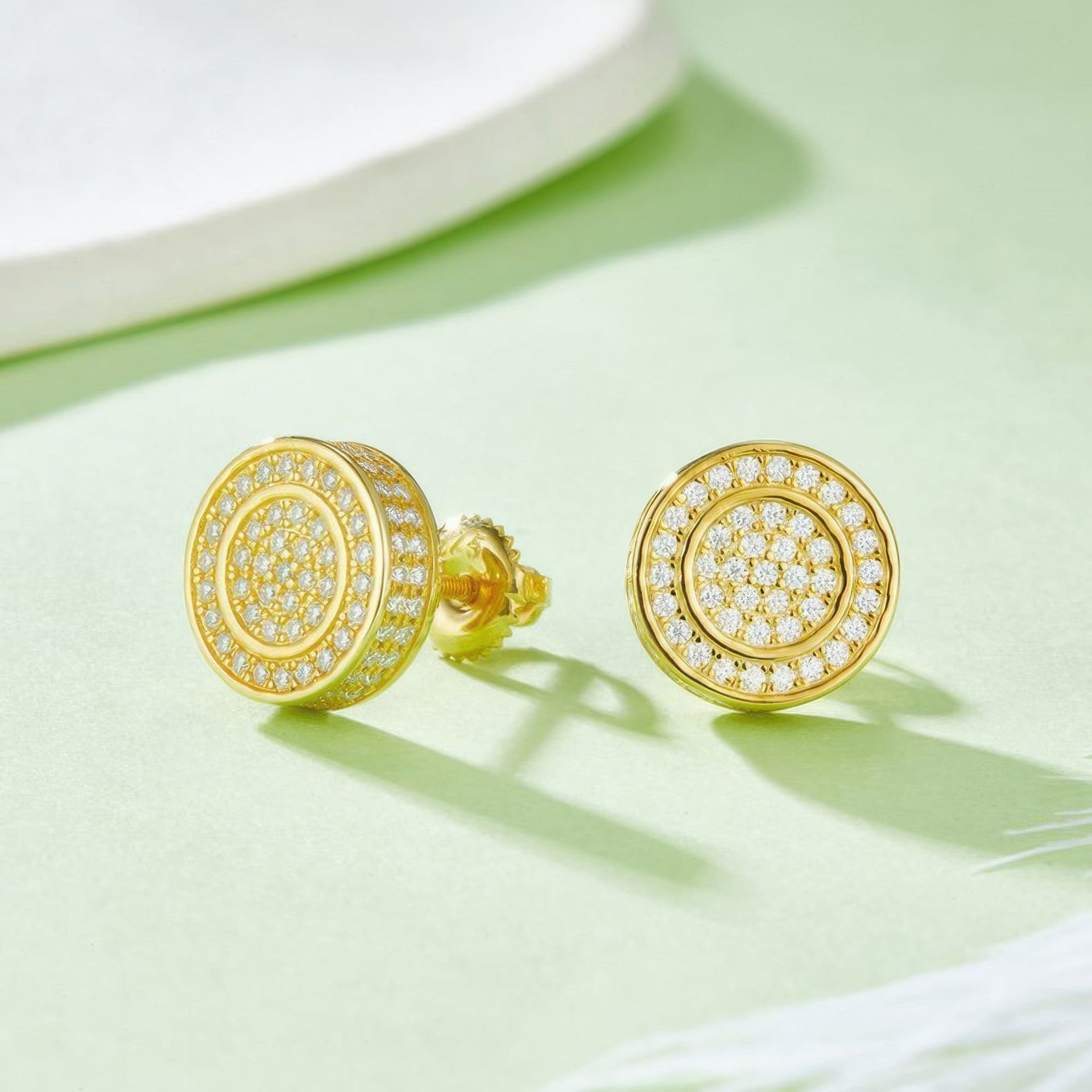 925 Silver Moissanite Stud Earrings | 3D Pavé Round Circle Hip-Hop Studs, Screw-Back Pair - Image 4