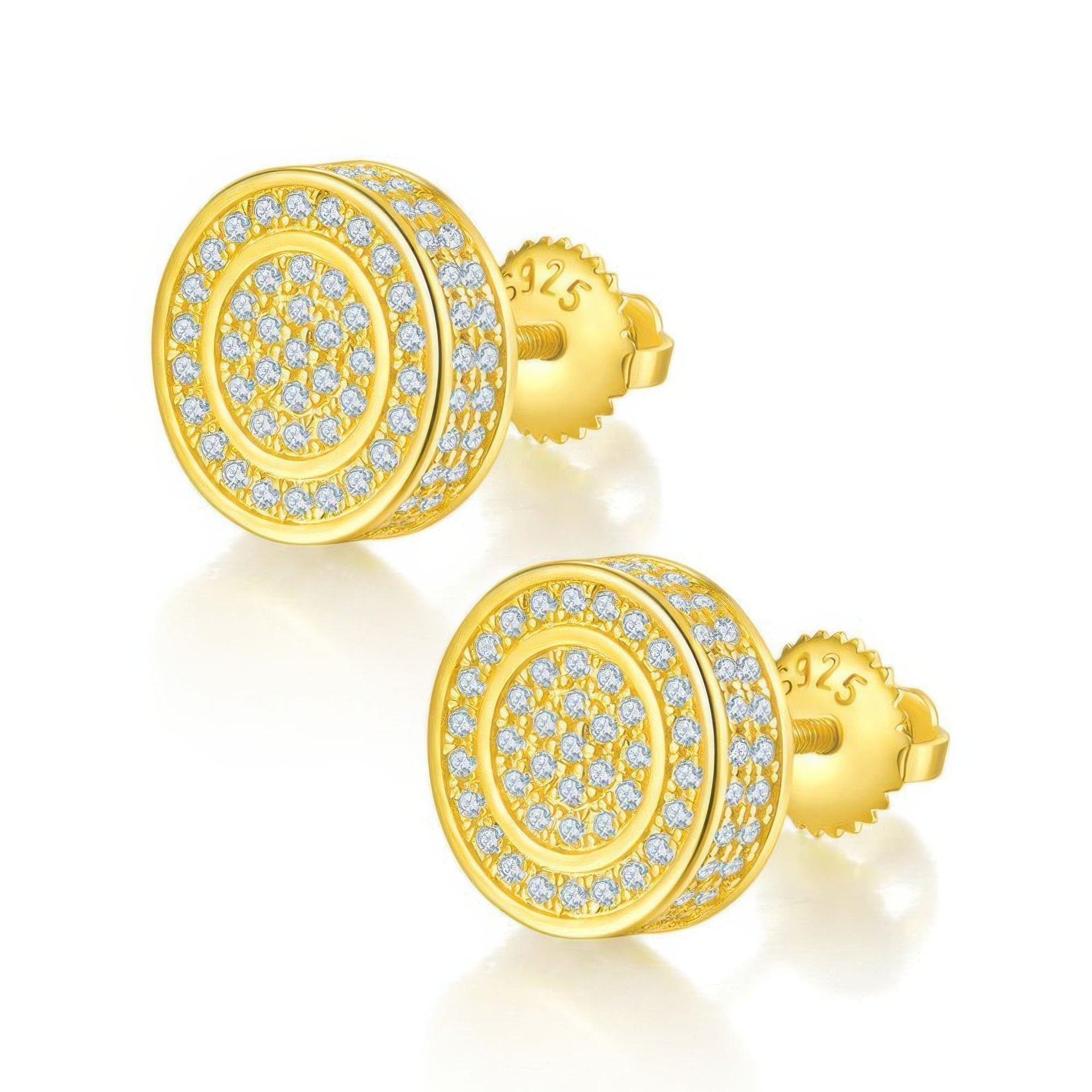 925 Silver Moissanite Stud Earrings | 3D Pavé Round Circle Hip-Hop Studs, Screw-Back Pair - Image 5