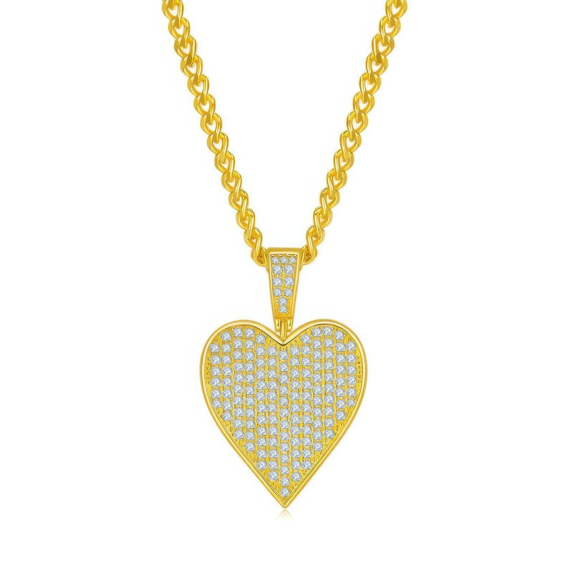 Pavé Heart Moissanite Pendant | 925 Silver Iced Heart Medallion | Curb Chain Necklace - Image 5