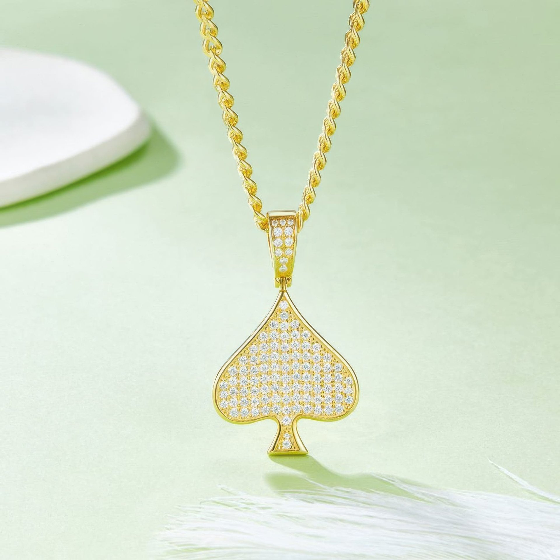Pavé Spade Moissanite Pendant Necklace | Iced-Out Hip-Hop 925 Sterling Silver Spiga Chain - Image 4