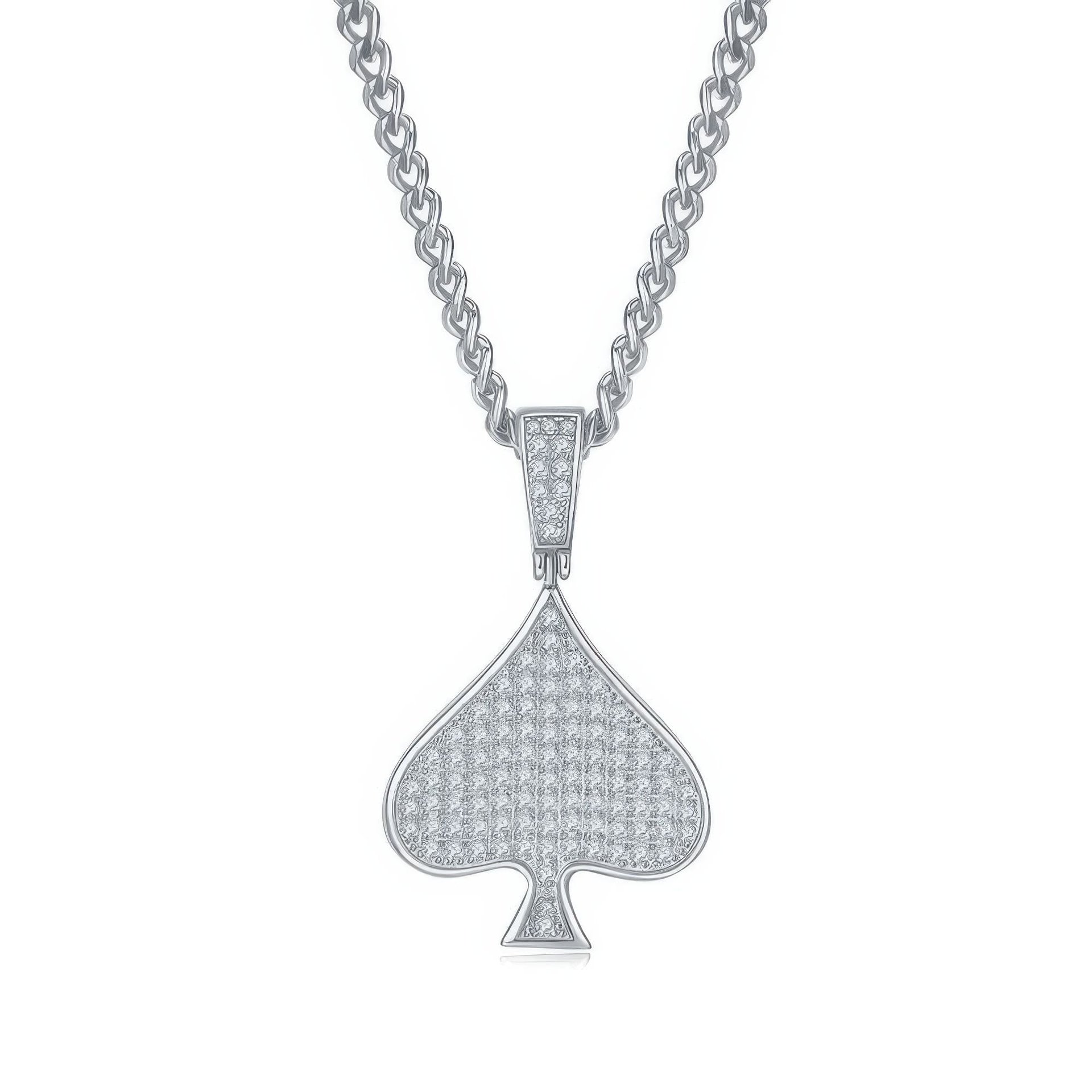 Pavé Spade Moissanite Pendant Necklace | Iced-Out Hip-Hop 925 Sterling Silver Spiga Chain