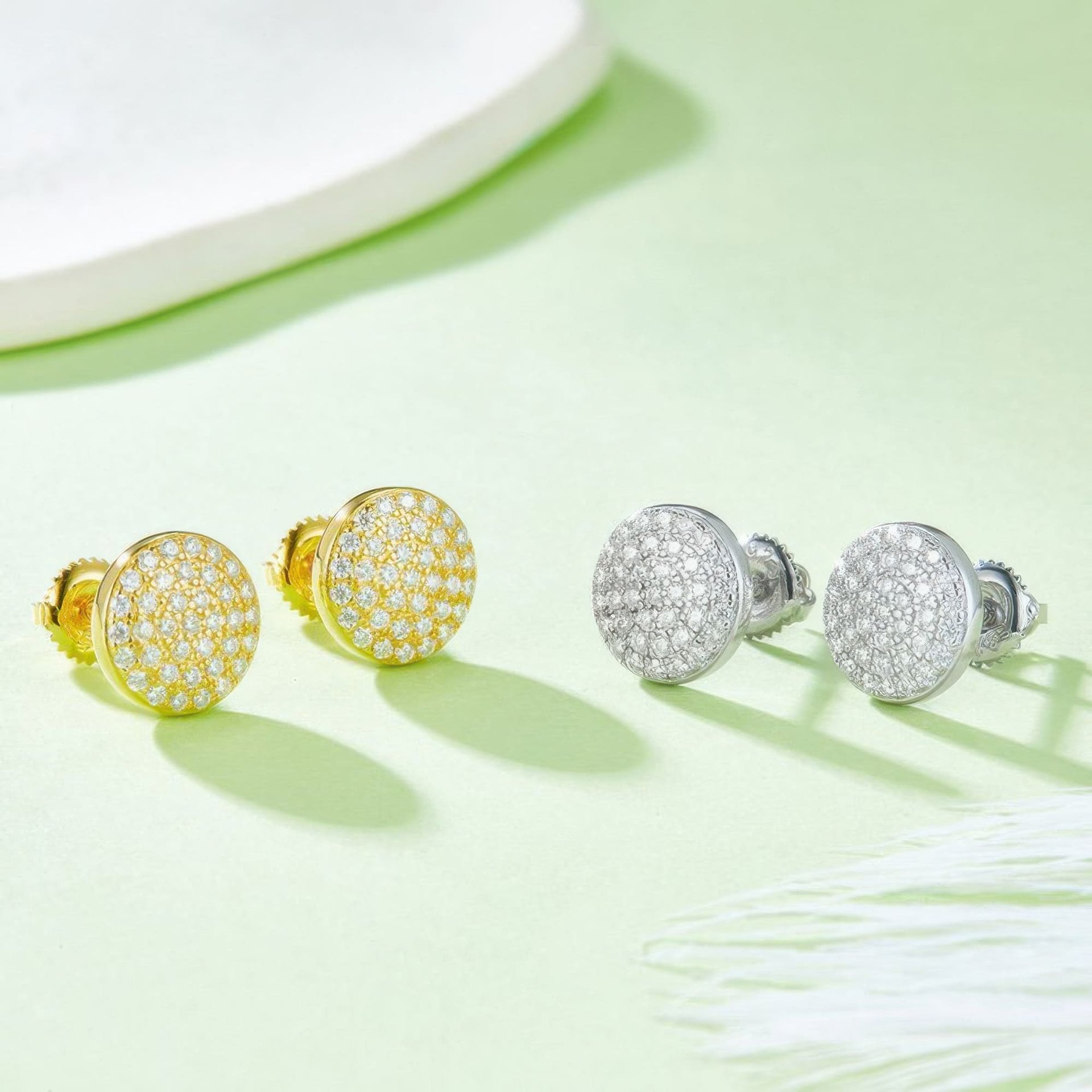 925 Silver Moissanite Pavé Disc Stud Earrings | Round Circle Studs | Unisex - Image 3