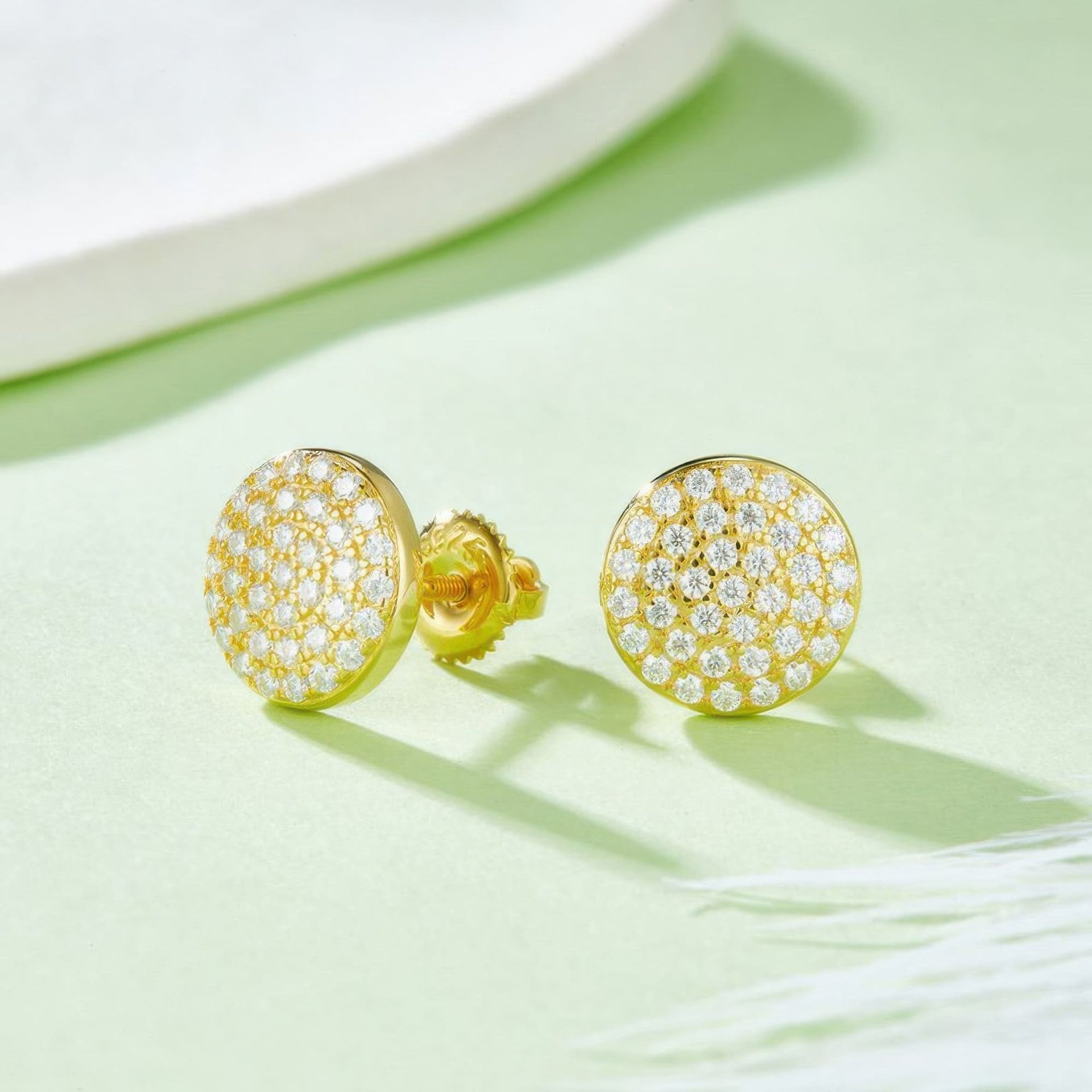 925 Silver Moissanite Pavé Disc Stud Earrings | Round Circle Studs | Unisex - Image 4
