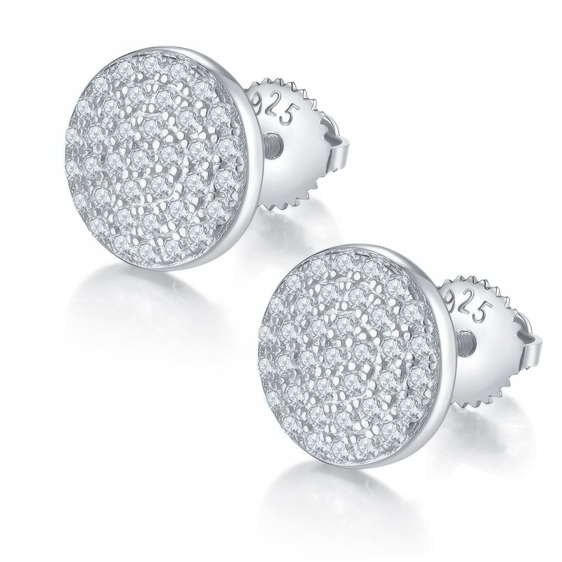 925 Silver Moissanite Pavé Disc Stud Earrings | Round Circle Studs | Unisex